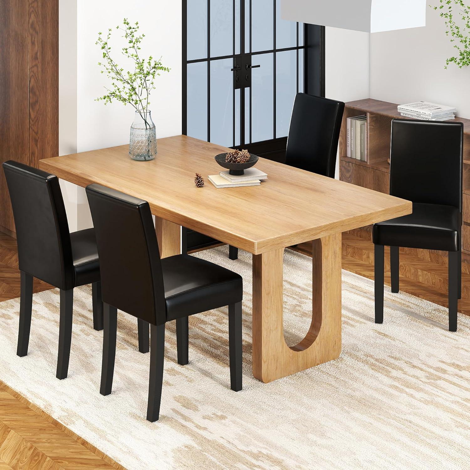 Tangkula Dining Chair Set of 4 w/ Acacia Wood Frame & Rubber Wood Legs Padded Backrest Black