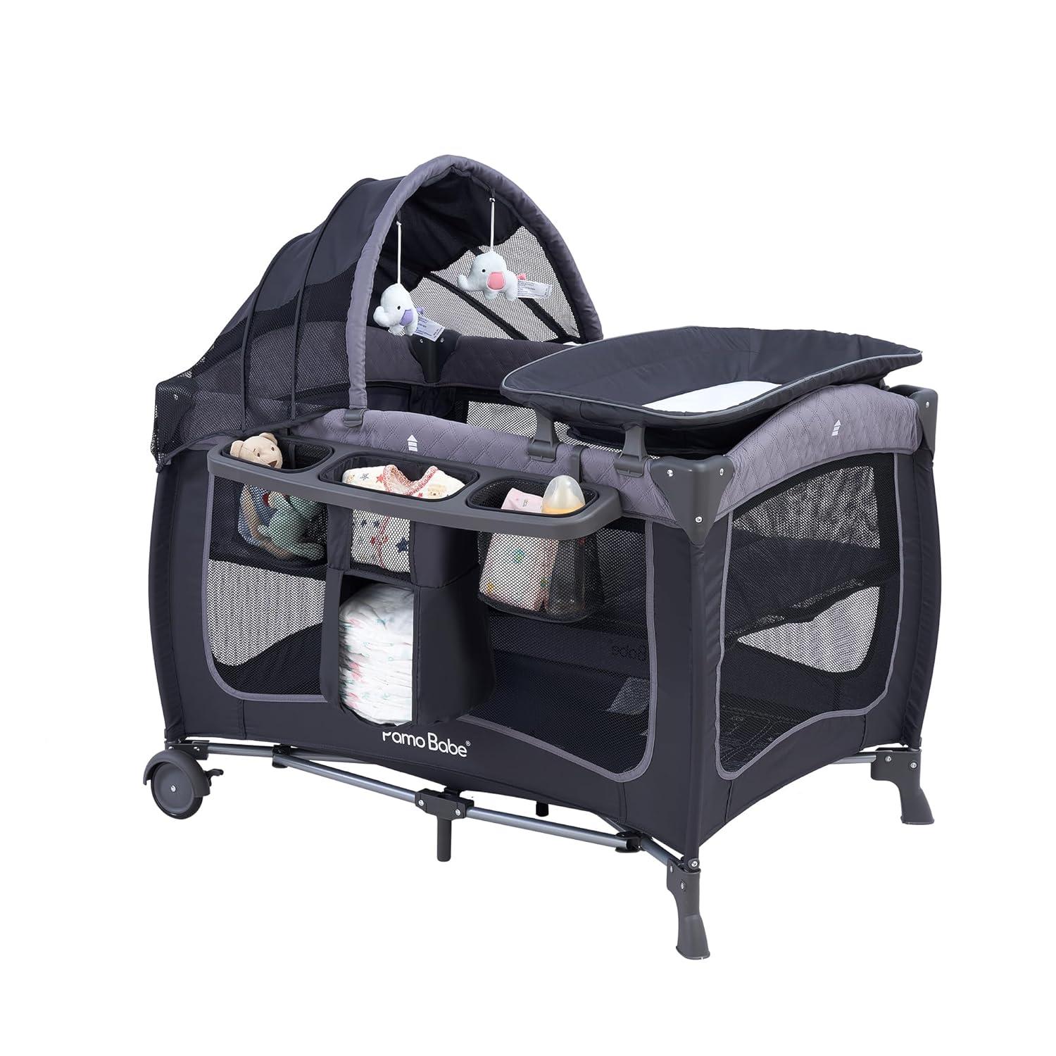 Portable Gray Baby Nursery Center with Bassinet and Changing Station