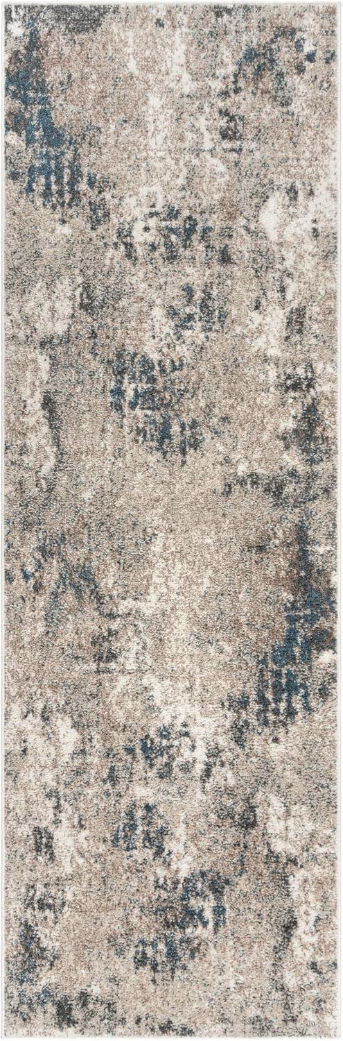 Huma Beige and Blue Tufted Polypropylene 2x8 Runner Rug