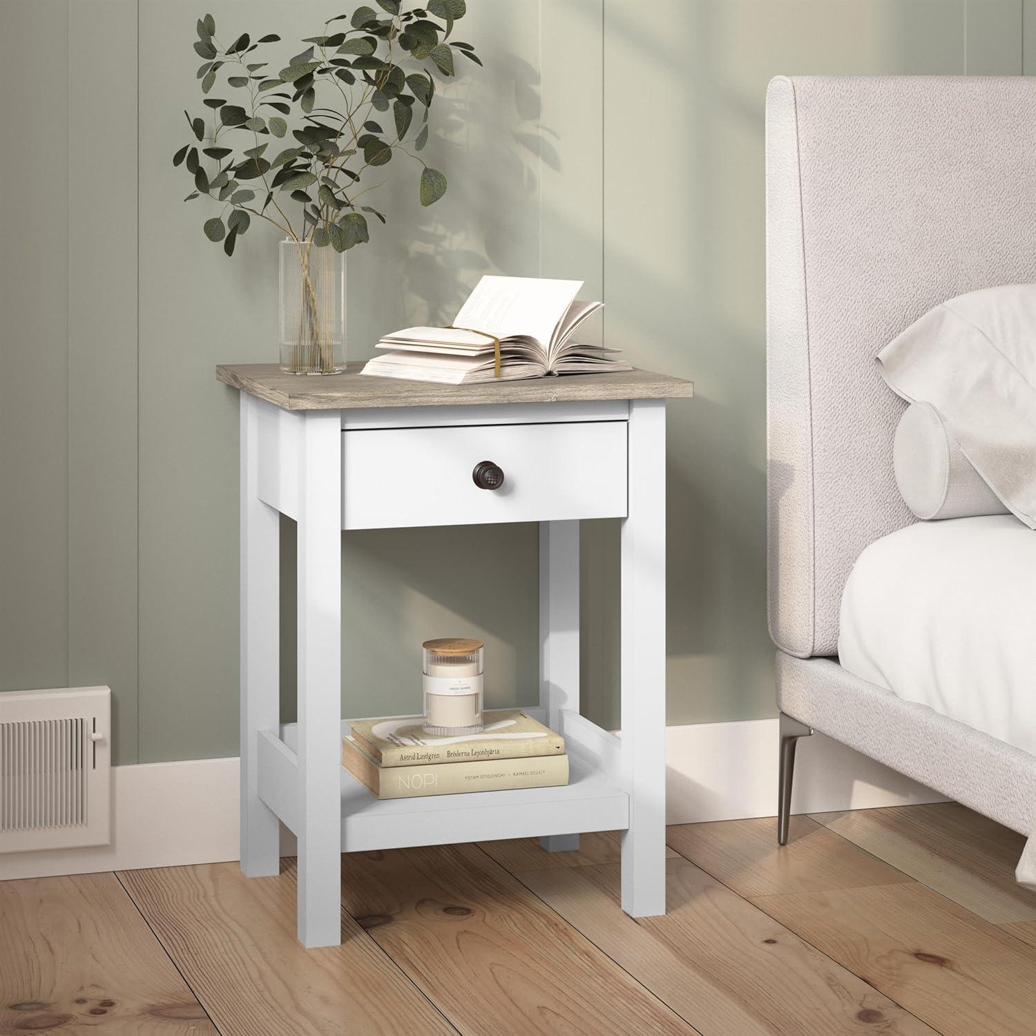 Mayfield Two-Tone White and Gray Farmhouse Nightstand