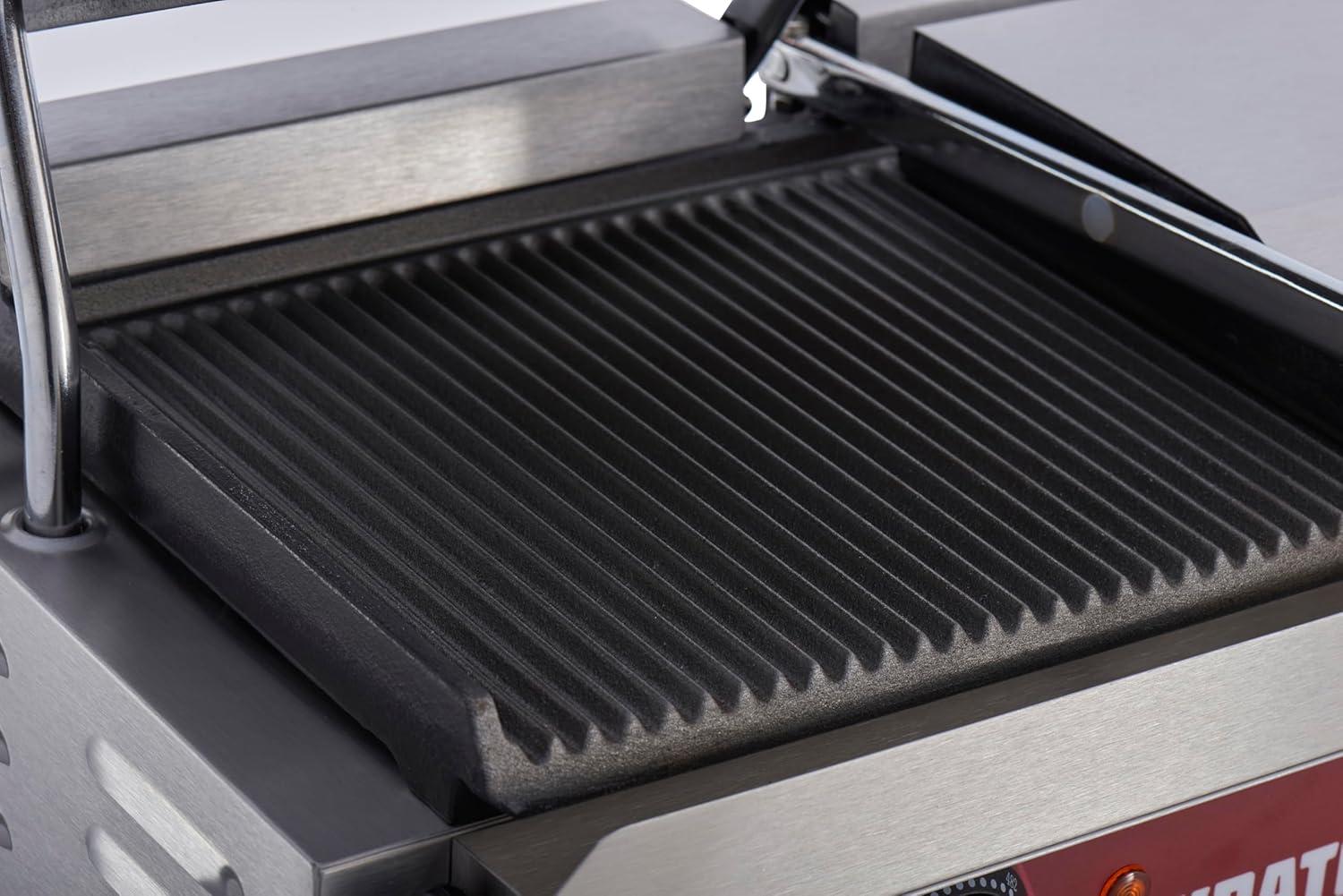 Kratos Commercial Electric Panini Sandwich Grill with Grooved Plates, 9" x 9" Cooking Surface, Commercial Countertop Panini Press, 120V, 1750W (29Y-017)