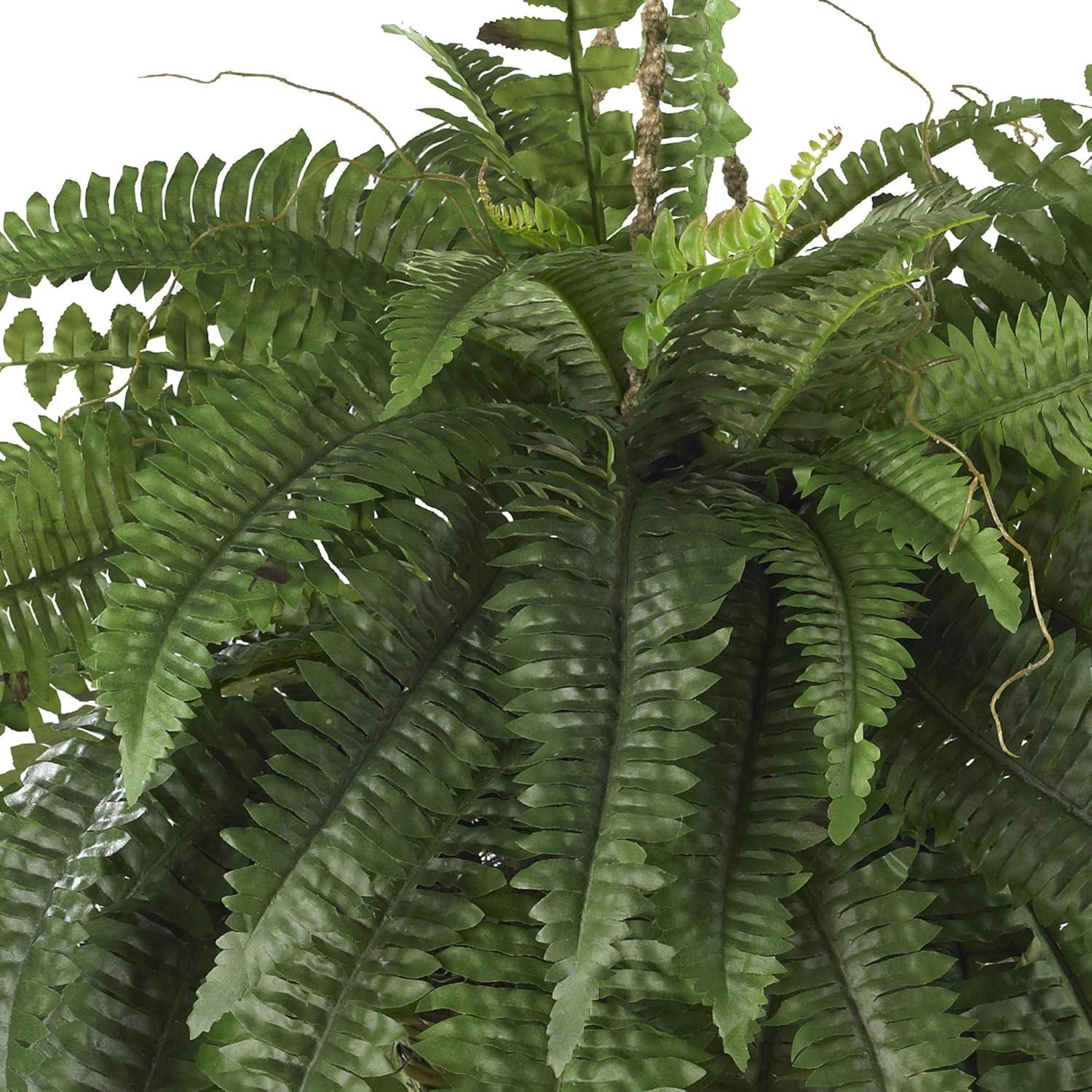 Nearly Natural 22" Large Boston Fern Artificial Plant in Hanging Basket, Green