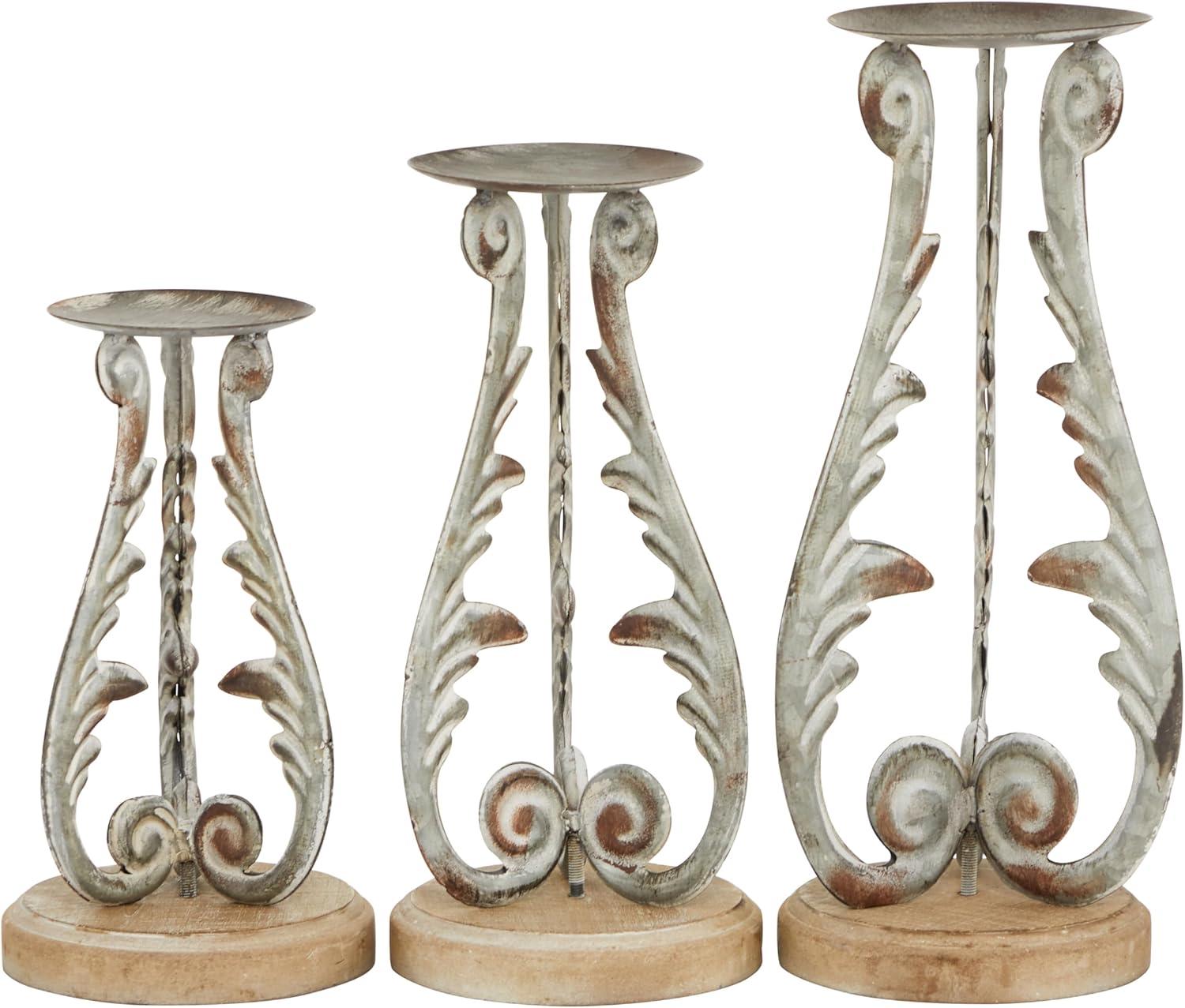 DecMode 3 Candle Silver Metal Candle Holder, Set of 3