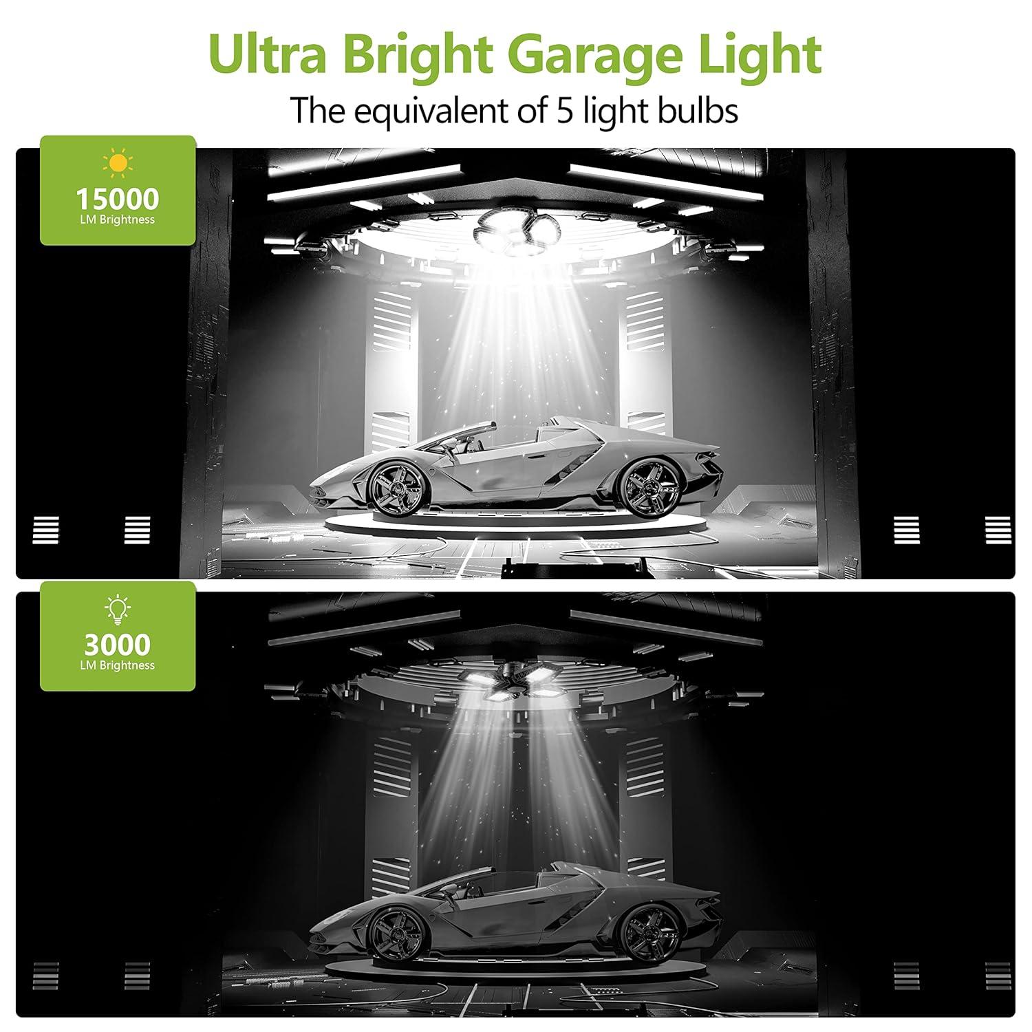 LED Garage Light,100W (900W Equivalent) 15000 Lumen 4-Head Deformable Ceiling Light, 5000K Daylight