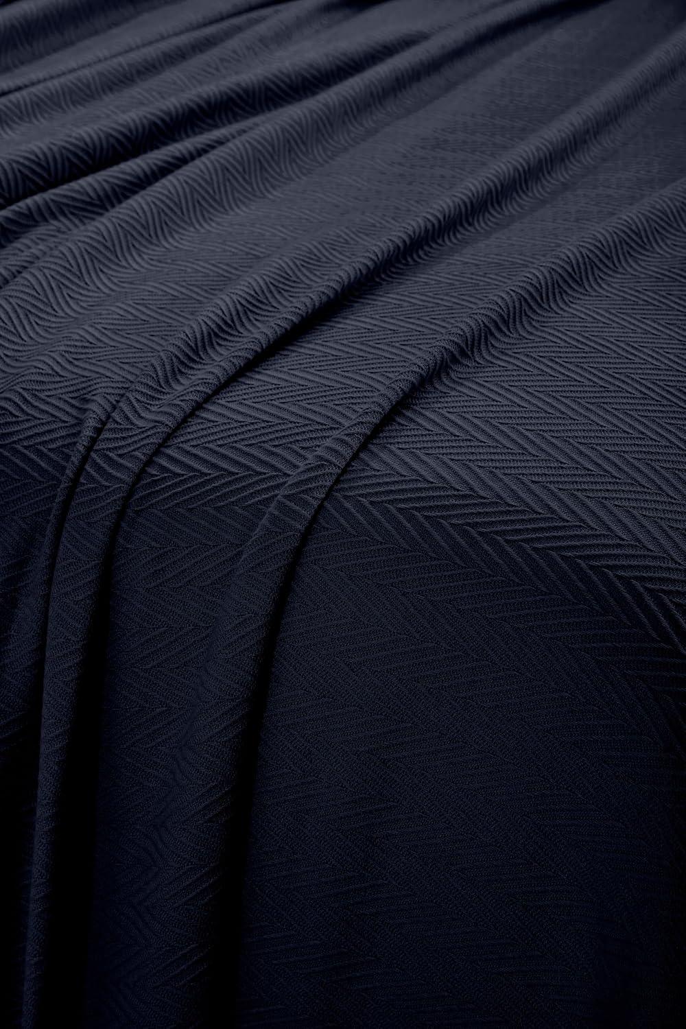 Superior Dobbyweave Knit Cotton Blanket, All Season Bed Blanket, Full/Queen 88" x 100", Navy Blue