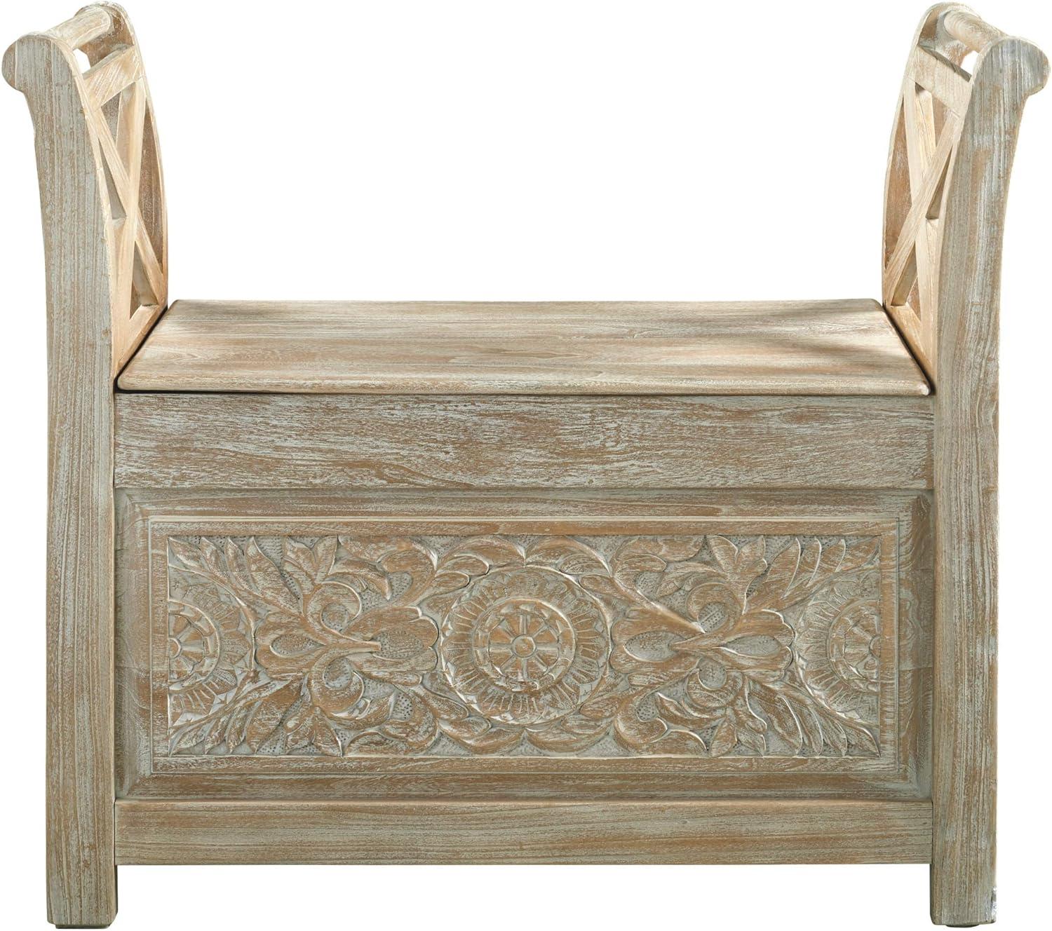 Fossil Ridge Accent Bench Whitewash - Signature Design by Ashley: Modern Storage Ottoman, Entryway Furniture