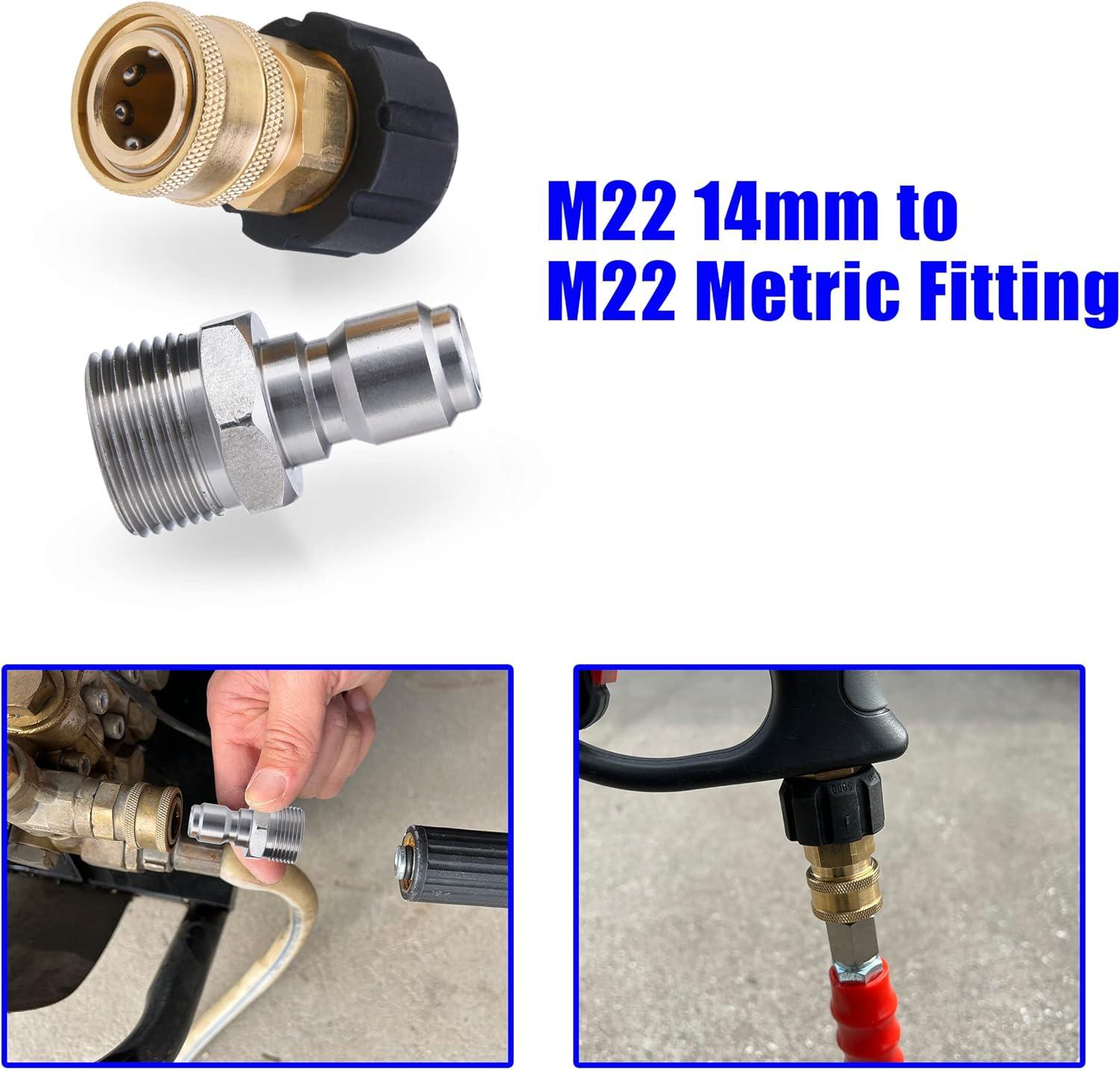 Pressure Washer Adapter Set Quick Connect Kit Metric M22 15Mm 5000 Psi Couplers