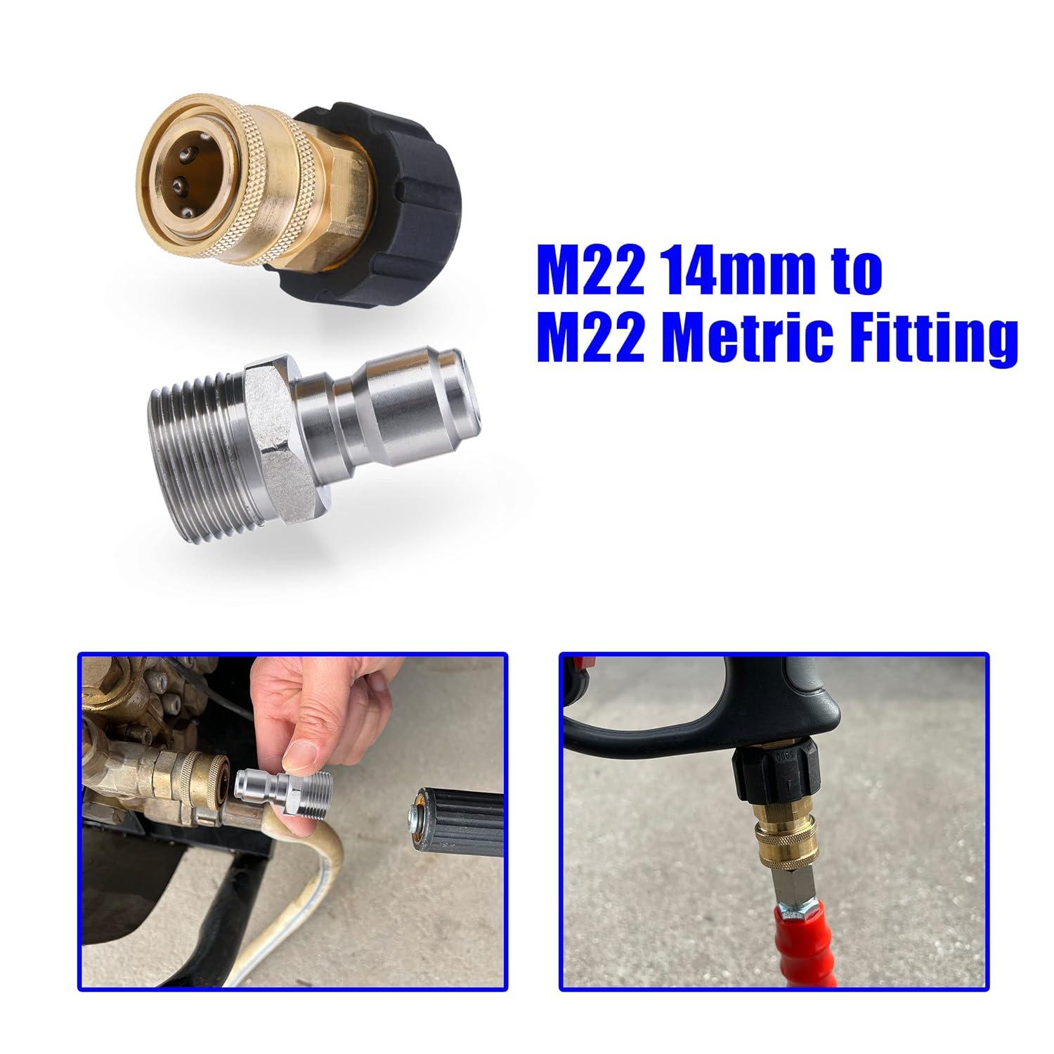 Pressure Washer Adapter Set Quick Connect Kit Metric M22 15Mm 5000 Psi Couplers