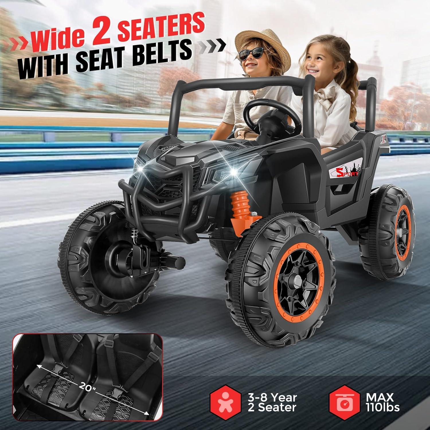 Black 24V Two-Seater Ride-On Car with Remote Control