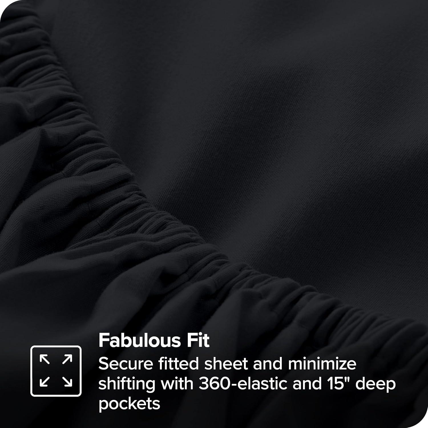Bare Home Ultra-Soft Fitted Sheet + Pillowcase Set - Premium 1800 Collection - Deep Pocket - Queen, Black