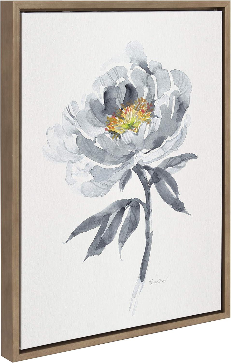 18" x 24" Sylvie Gray Bloom Framed Wall Canvas by Patricia Shaw Gold: Modern Botanical Decor - Kate & Laurel All Things Decor