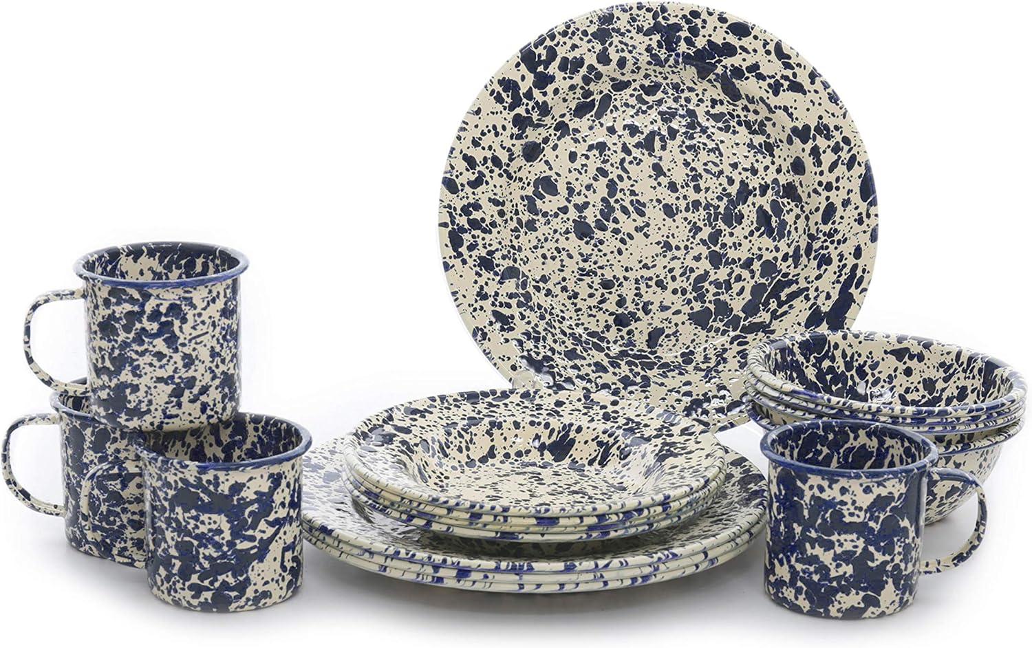 Crow Canyon Enamelware Splatter 16 Piece Dinnerware Set