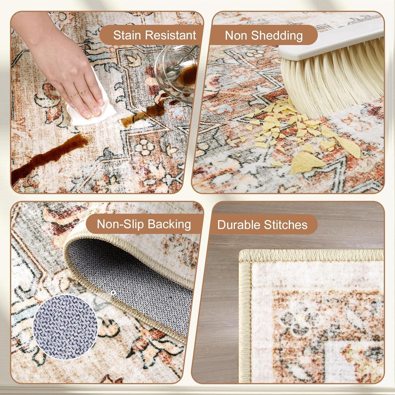 GlowSol 8x10 Floral Area Rug for Living Room Bedroom Retro Distressed Area Rug Traditional Medallion Non-Slip Low Pile Carpet Floor Decoration, Blue
