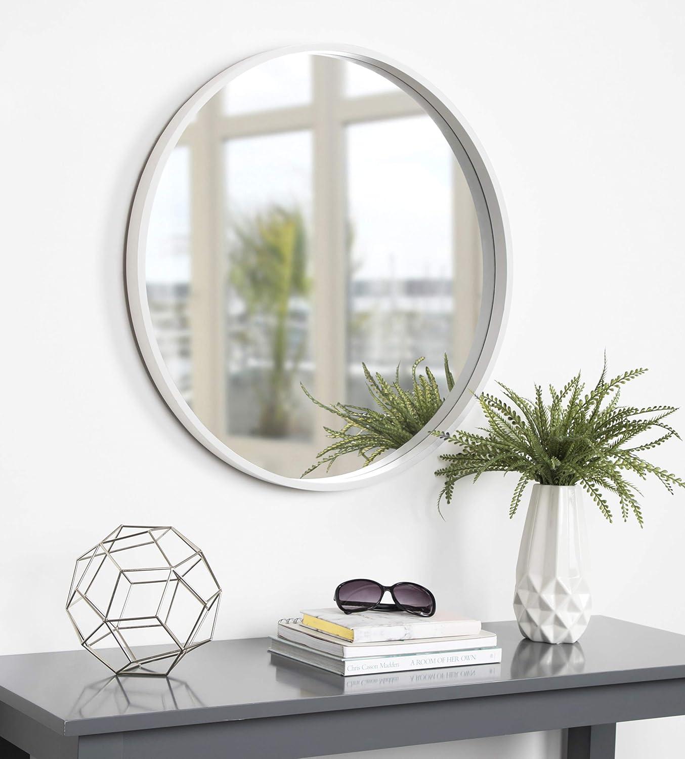 Kate and Laurel All Things Decor 26" x 26" Travis Round Wood Accent Wall Mirror White: Modern MDF Framed, No Assembly Required