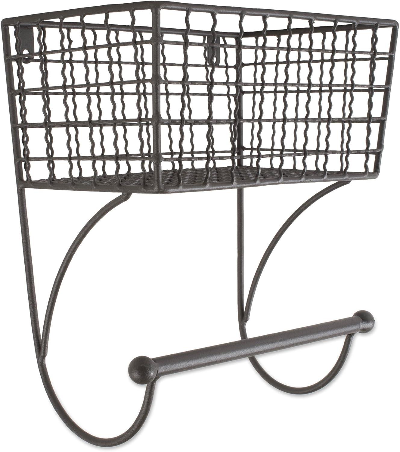 Gray Iron Wall-Mounted Towel Rack with Basket