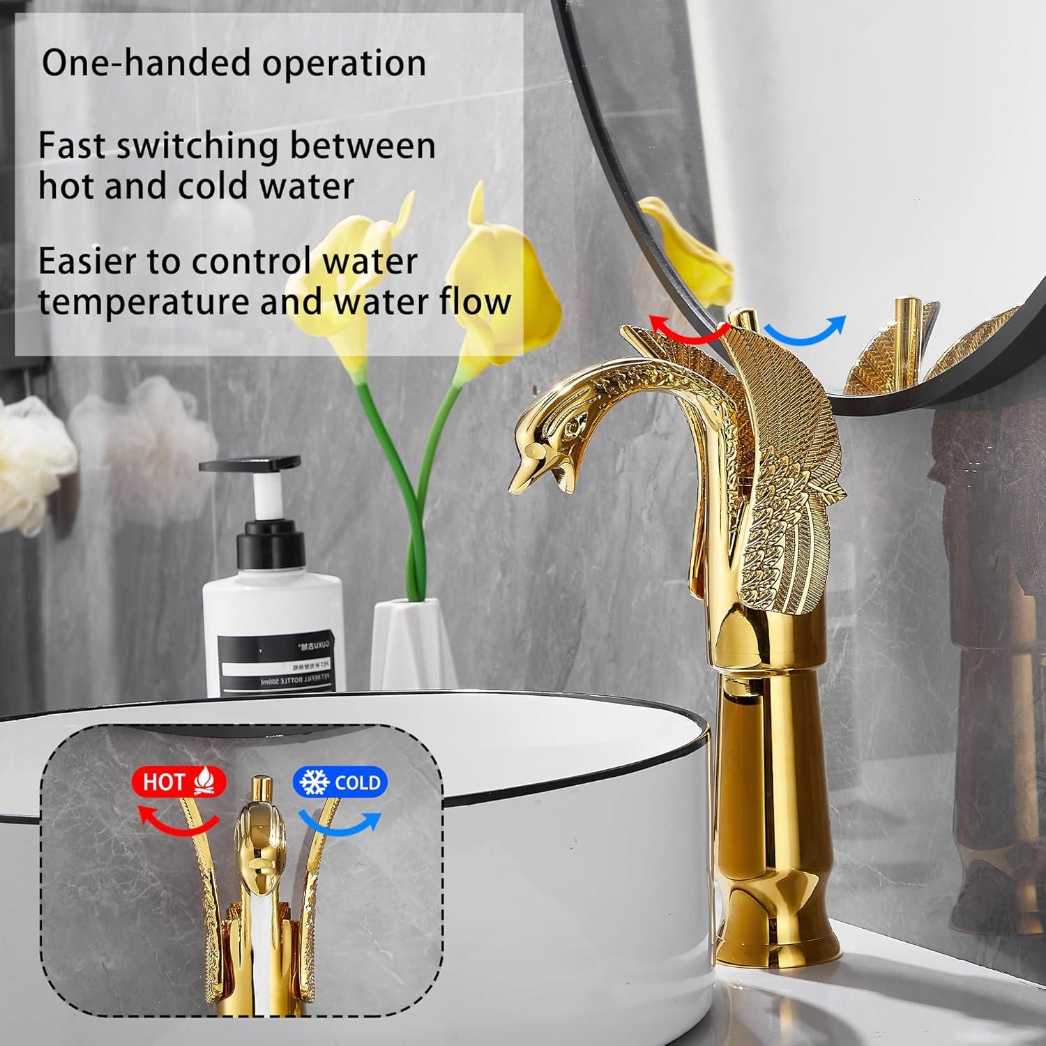 Gold Swan Shape Single Handle Deck Mount Faucet