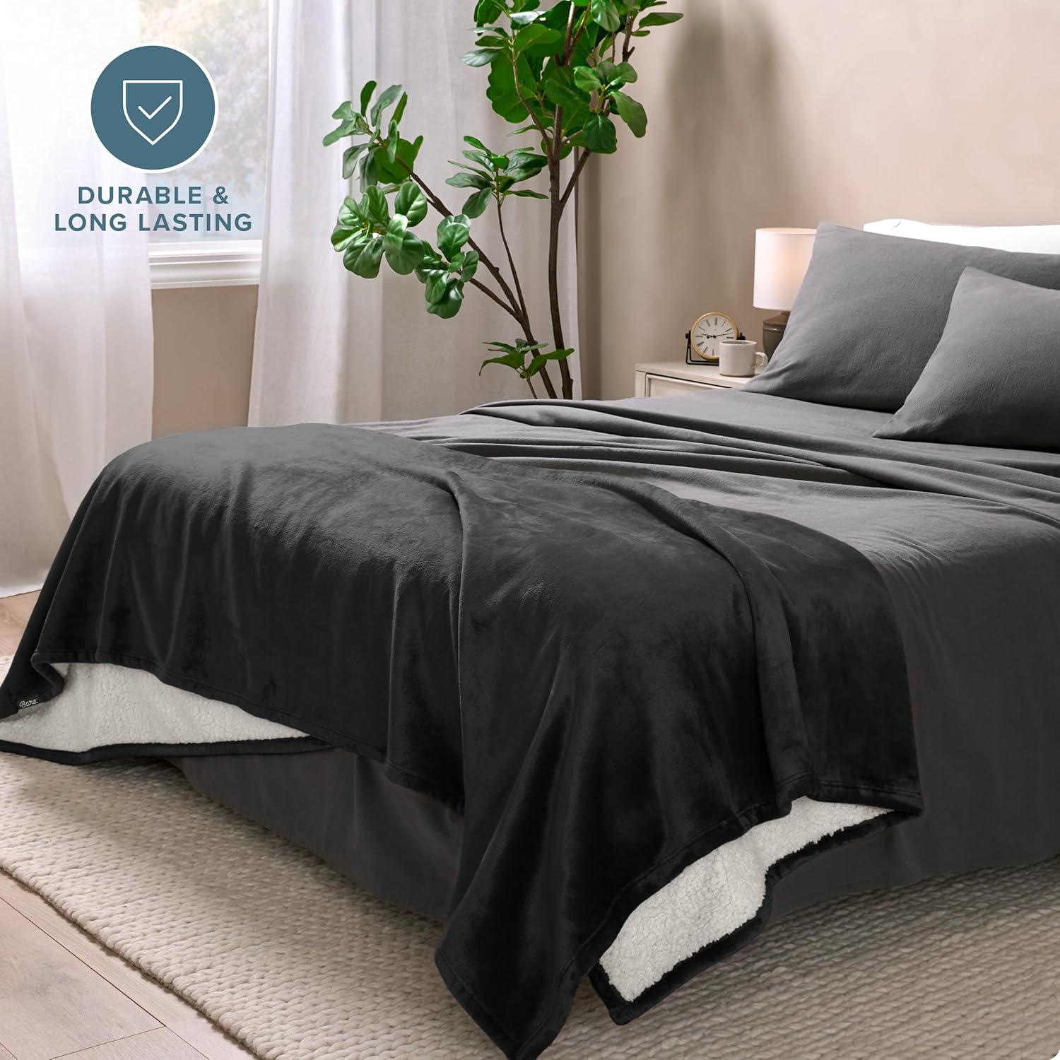 Bare Home Bare Home Printed Sherpa Fleece Blanket - Warm & Lightweight - Soft Plush Blanket - Reversible