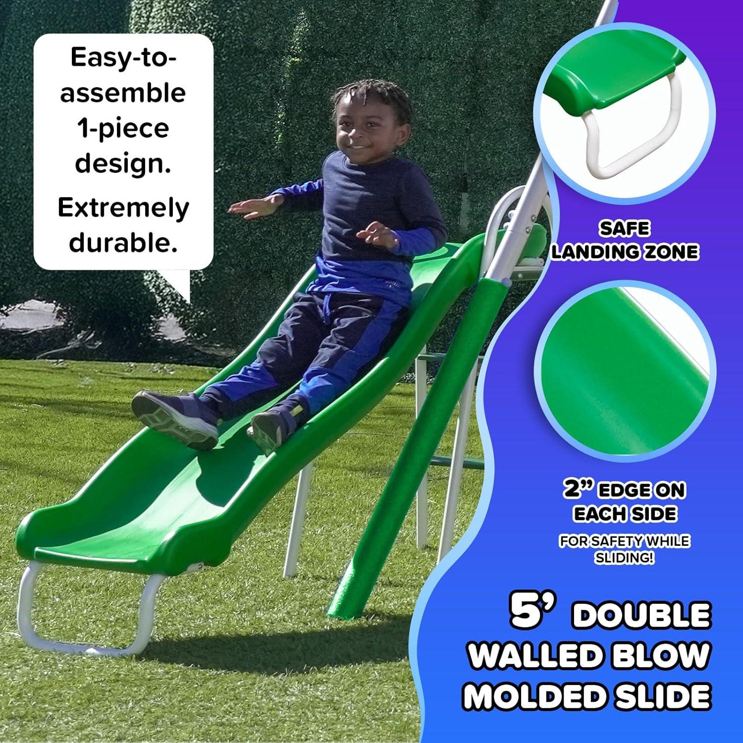 Sportspower Sportspower Park Ridge Metal Swing Set With 2 Swings, Standing Swing, 2 Person Roman Glider Swing, Teeter Totter And 5' Slide, Bonus Anchor Kit Included
