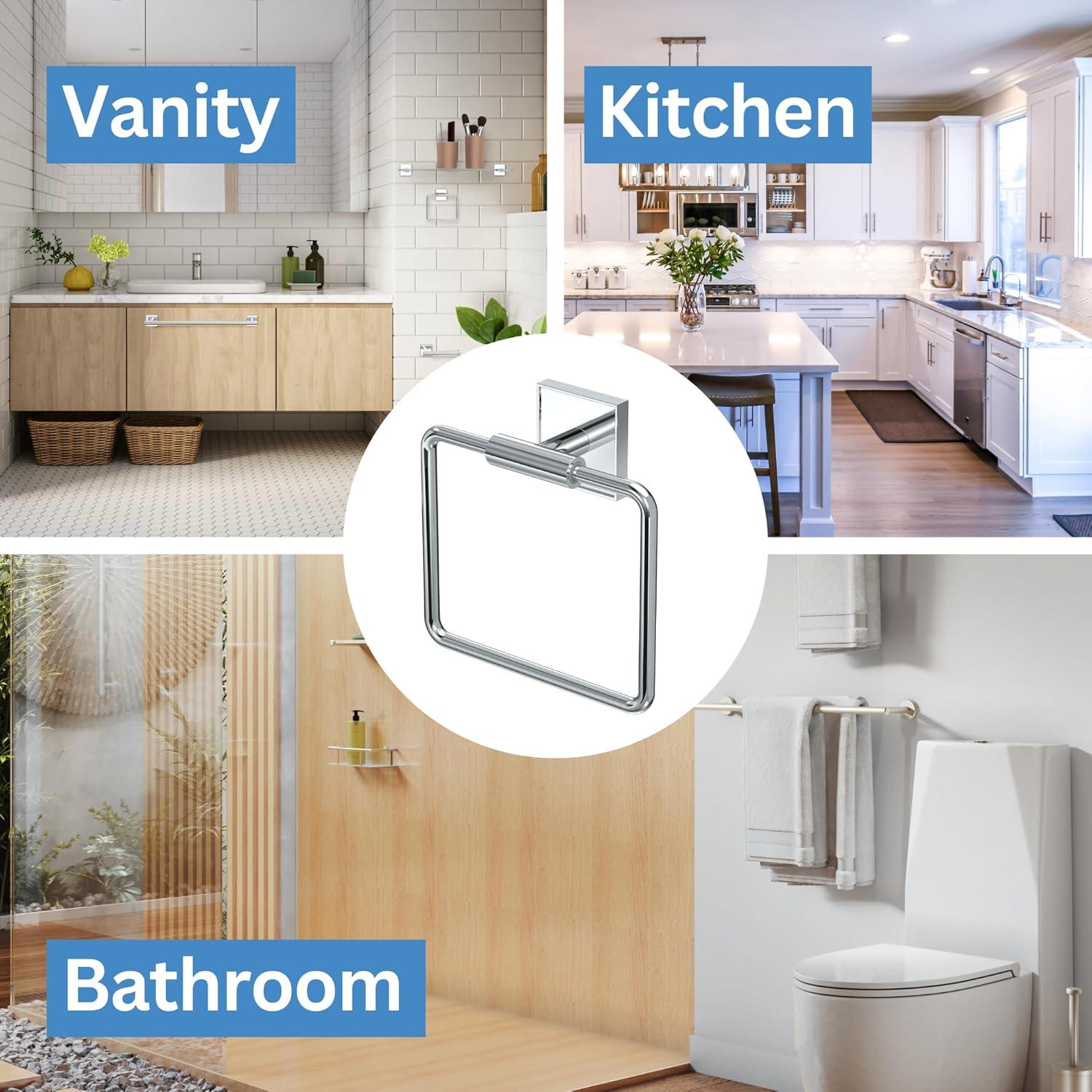 Gatco Mode Towel Ring | Wall Mounted 5.75" W Square Shape Towel Holder for Bathroom, Kitchen 5612