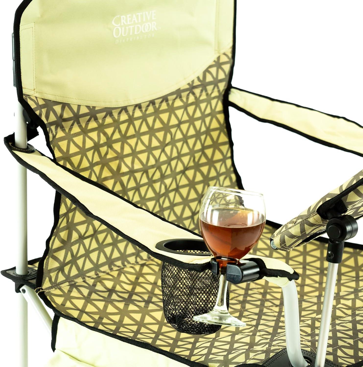 Beige and Brown Folding Camping Chair with Adjustable Table