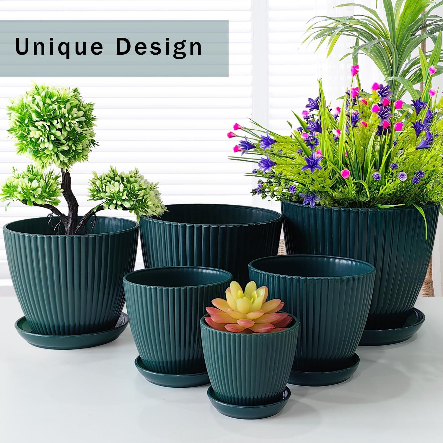 Durable Plastic Planter Set - 6 Versatile Pots With Saucers For Every Plant