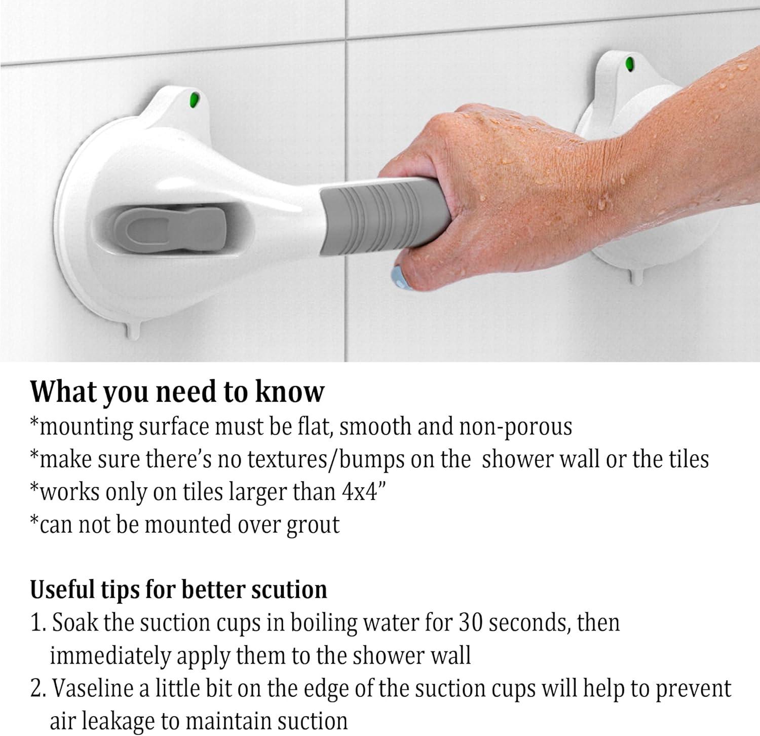 16.5inch 2 Pack Suction Balance Assist Bathroom Shower Handle,Bath Grab Bar with Indicators(White/Grey)