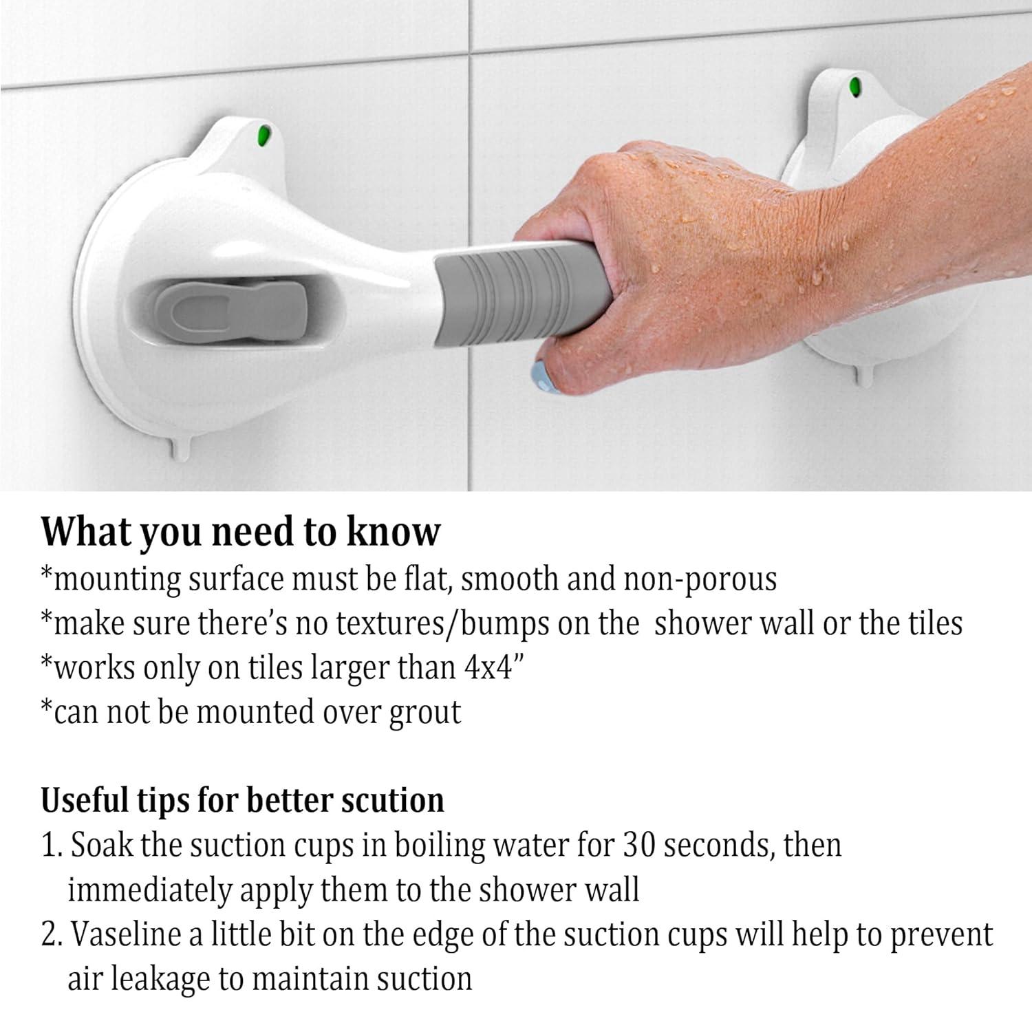 16.5inch 2 Pack Suction Balance Assist Bathroom Shower Handle,Bath Grab Bar with Indicators(White/Grey)