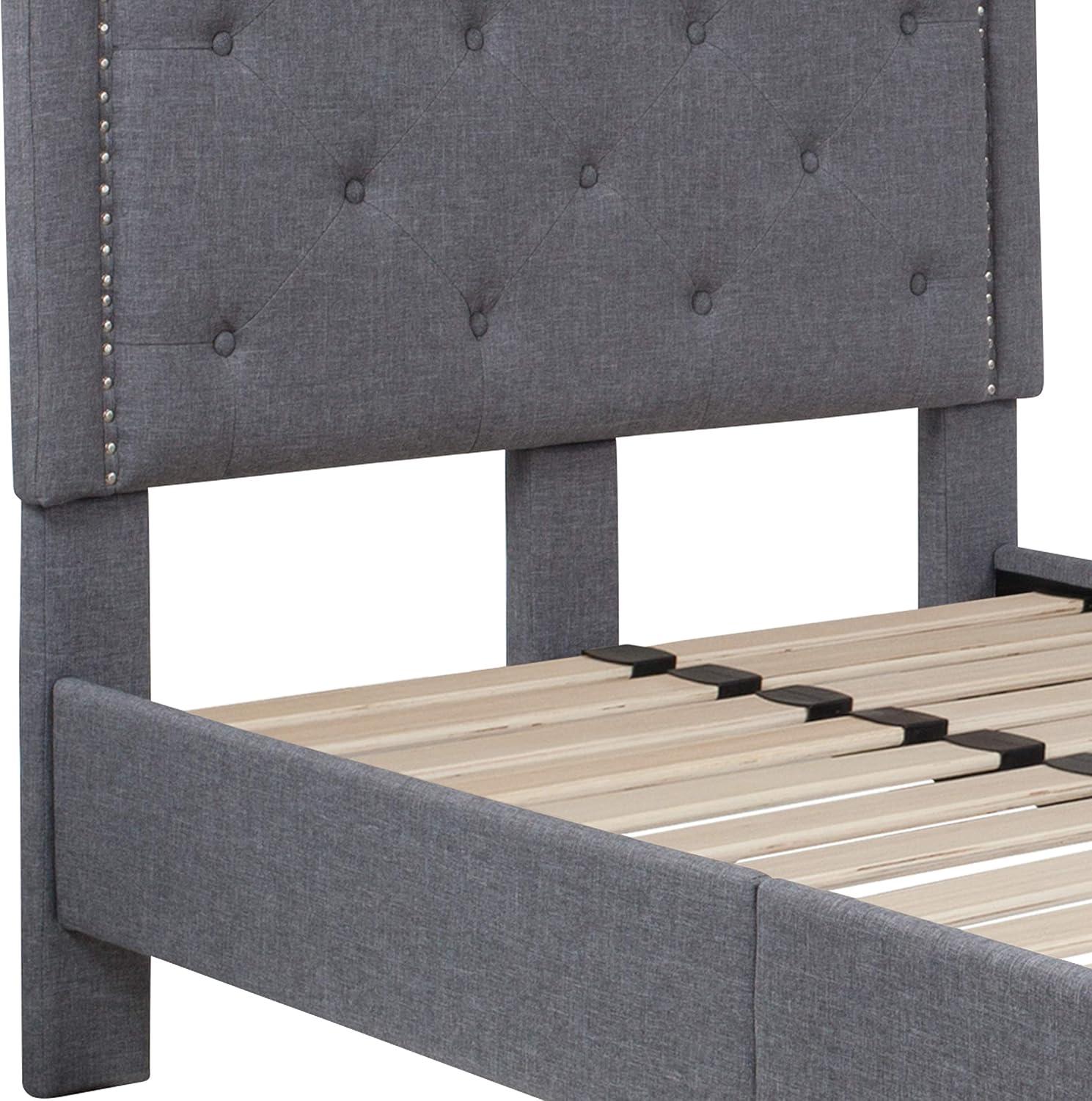 Flash Furniture Brighton Twin Size Tufted Upholstered Platform Bed in Light Gray Fabric