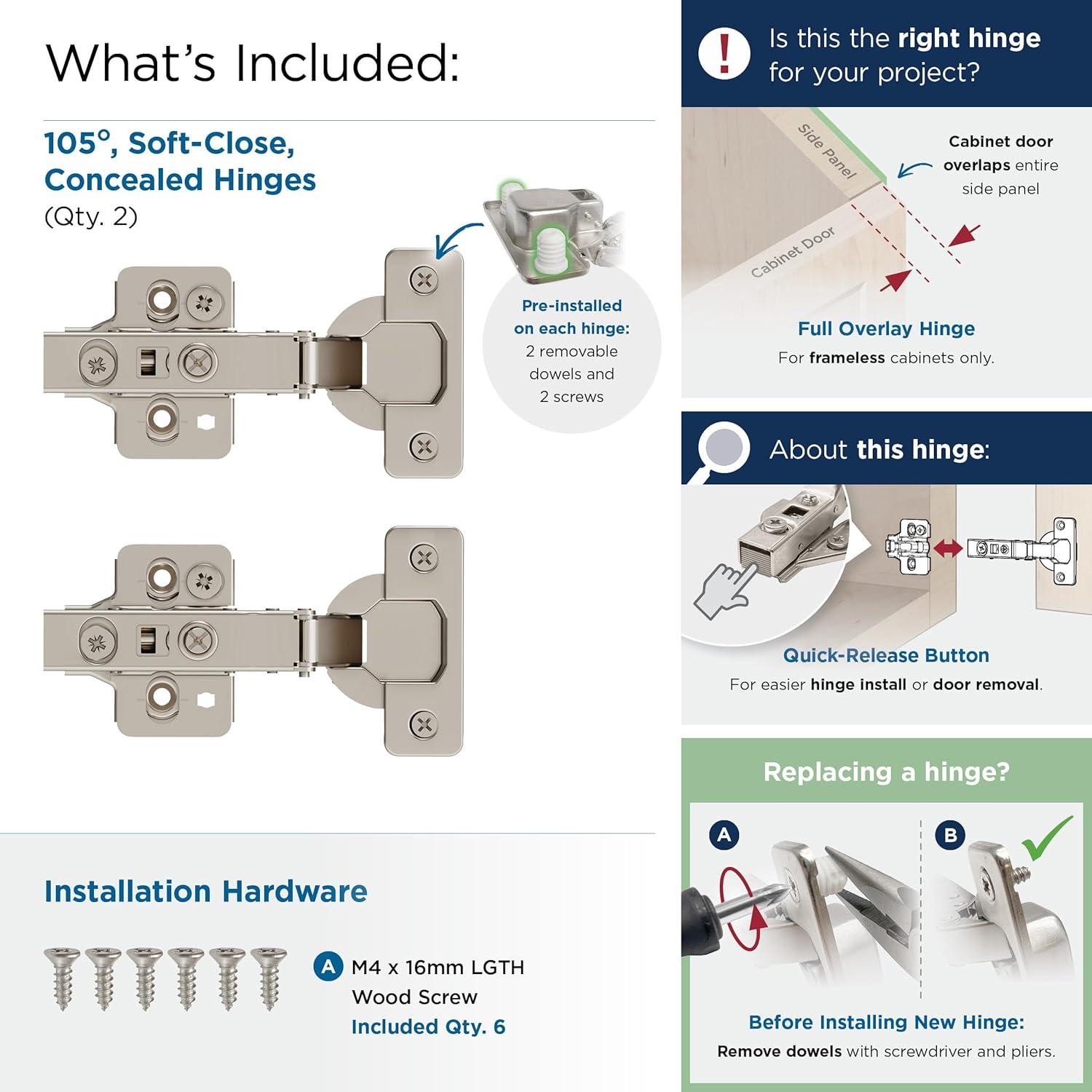 Full Overlay Frameless Soft Close Euro Concealed Cabinet Hinge - 1 Pair