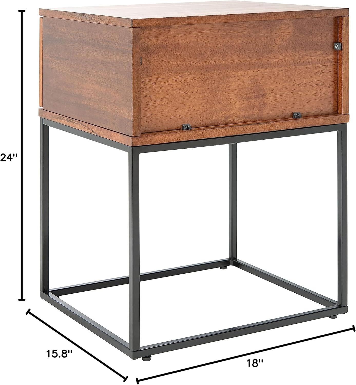 Marquise Brown Mahogany and Black Metal 1-Drawer Nightstand