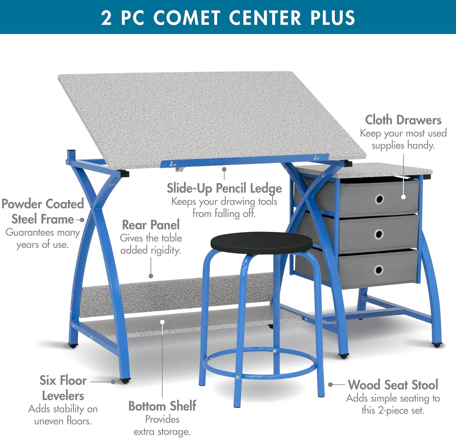 Comet Plus Drawing Table and Stool Set Silver/Gray - studio designs: Adjustable Top, Storage Drawers, Padded Seat