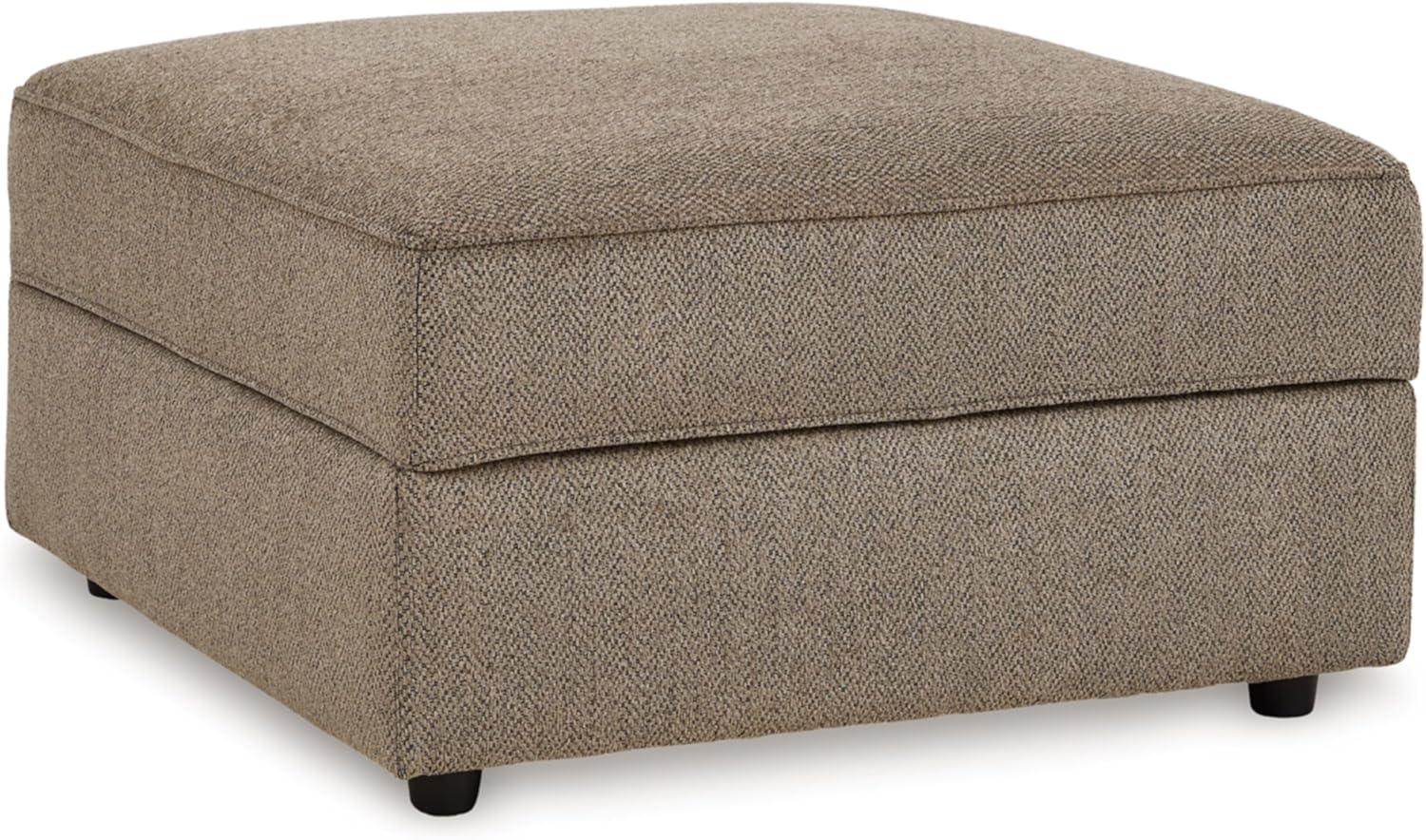 Brown Herringbone Chenille Storage Ottoman with Removable Top