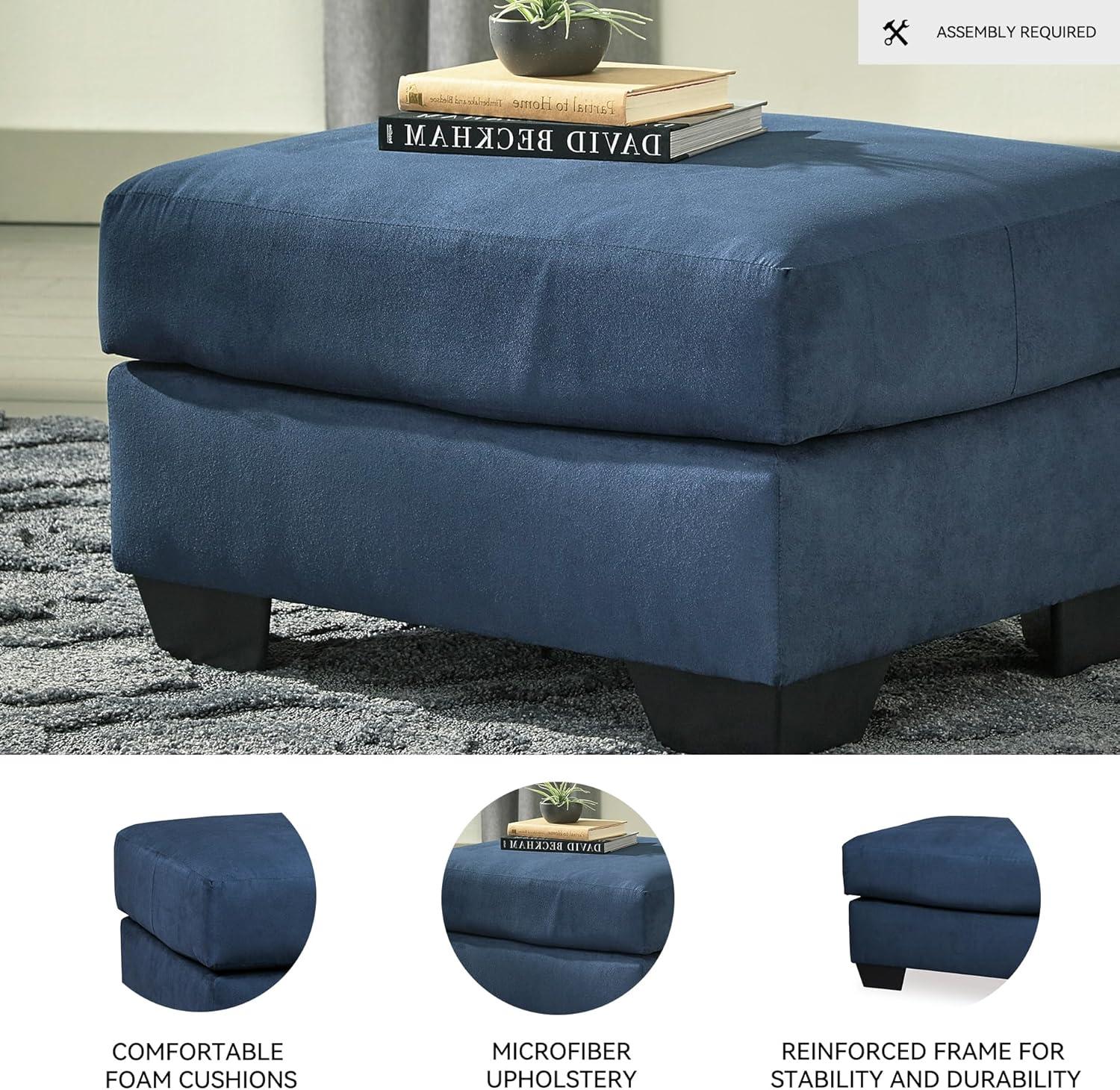 Signature Design by Ashley Contemporary Darcy Ottoman Microfiber Blue
