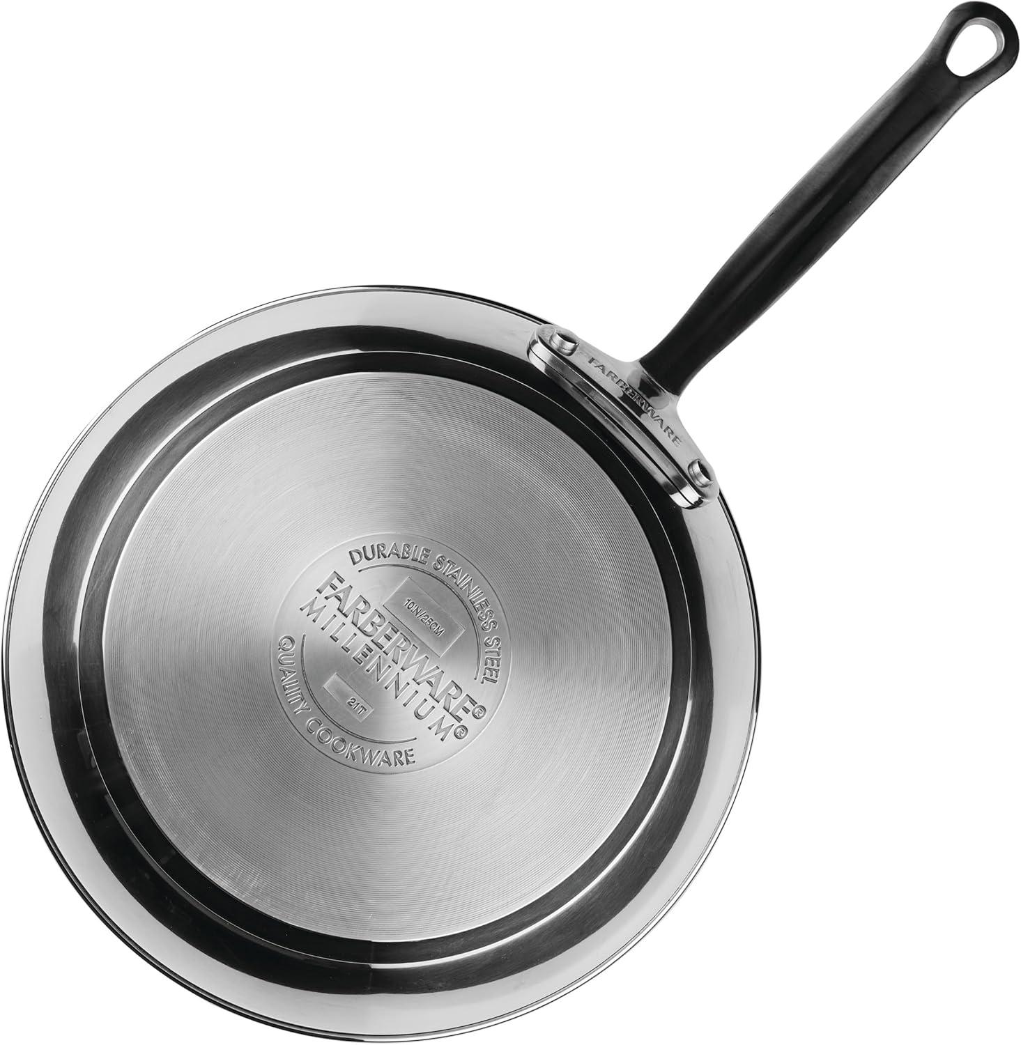 Farberware Millennium Stainless Steel Cookware Pots and Pans Set, 10 Piece, Silver