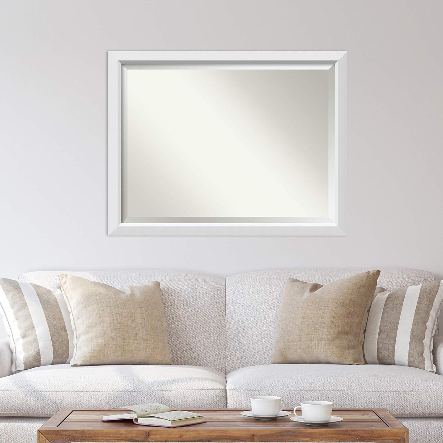 33" x 27" Alexandria White Wash Framed Wall Mirror - Amanti Art: Beveled, No Assembly Required