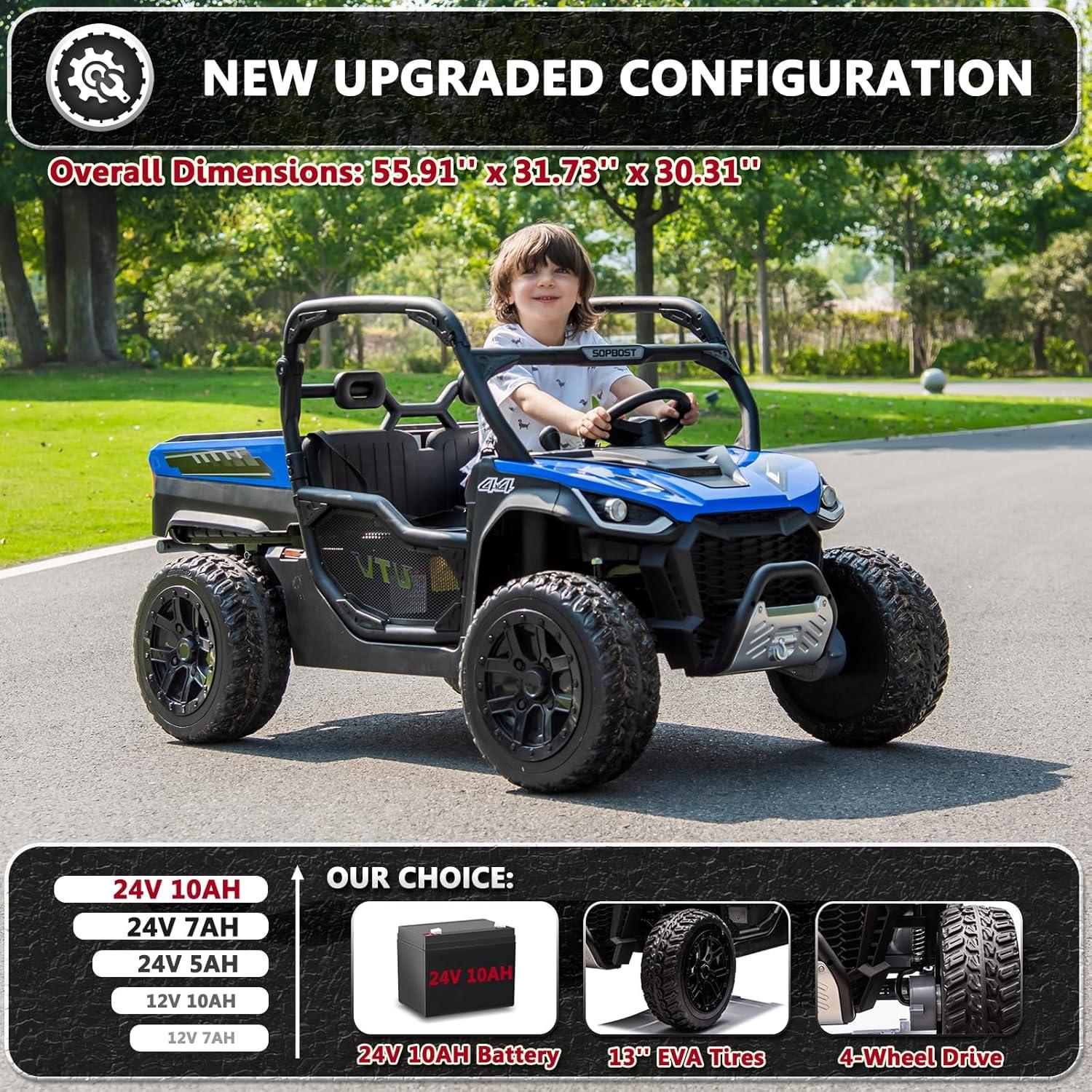 DreamDwell Home 4 Wheels 24V Ride on Dump Truck Toys 2 Seater Kids Ride On UTV Car with Remote Control,Electric Dump Bed