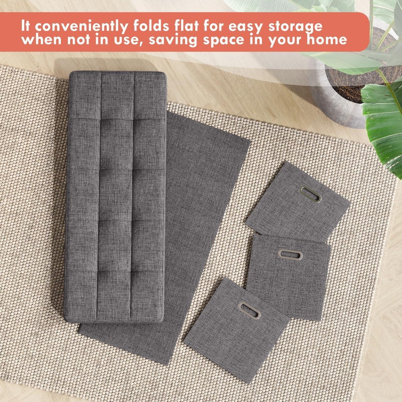 Ornavo Home Collapsible Large Storage Bench Ottoman with Drawers - 40" Inch - Charcoal Gray