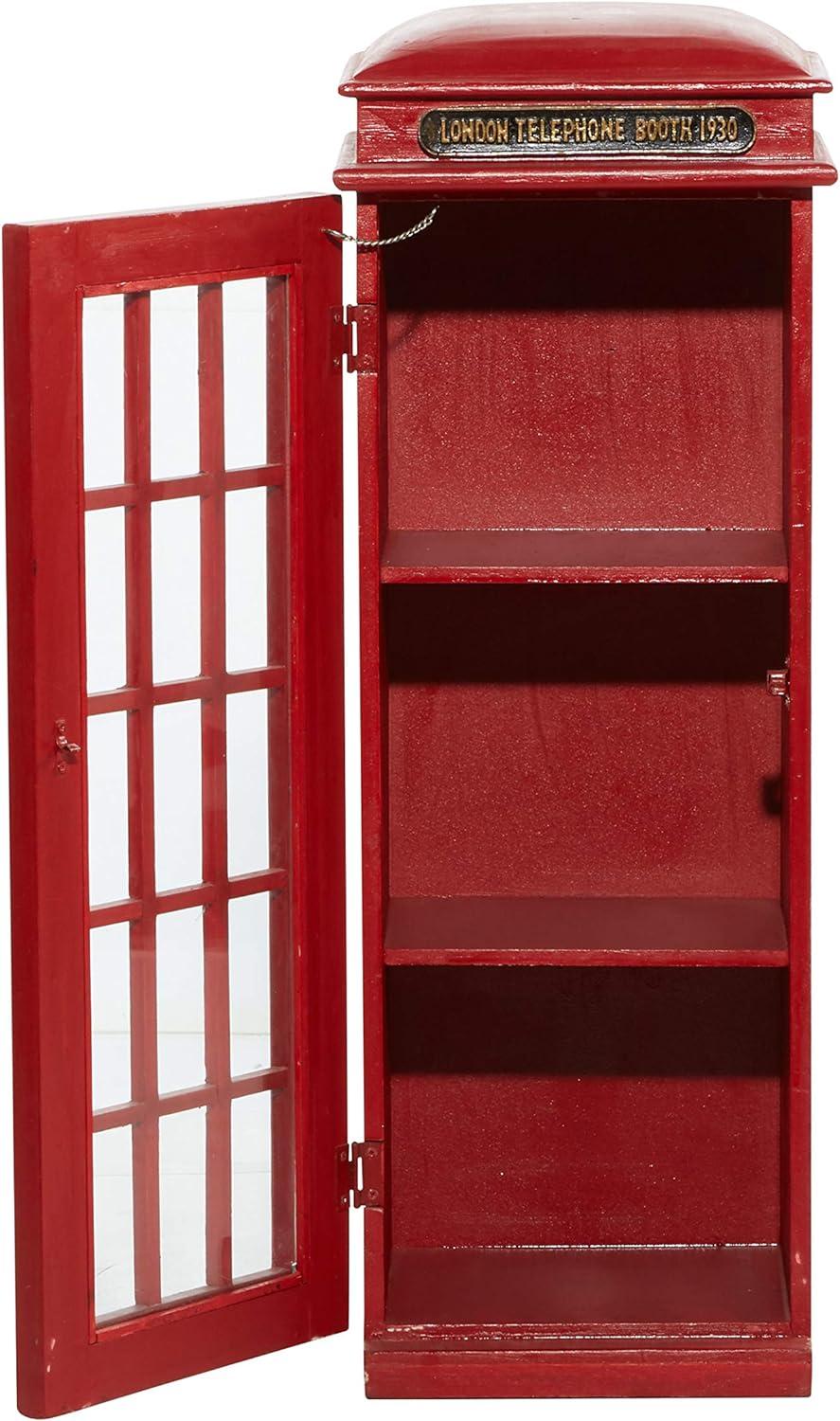 DecMode 11" x 30" Red Wooden London Telephone Booth 2 Shelf Storage Unit, 1-Piece