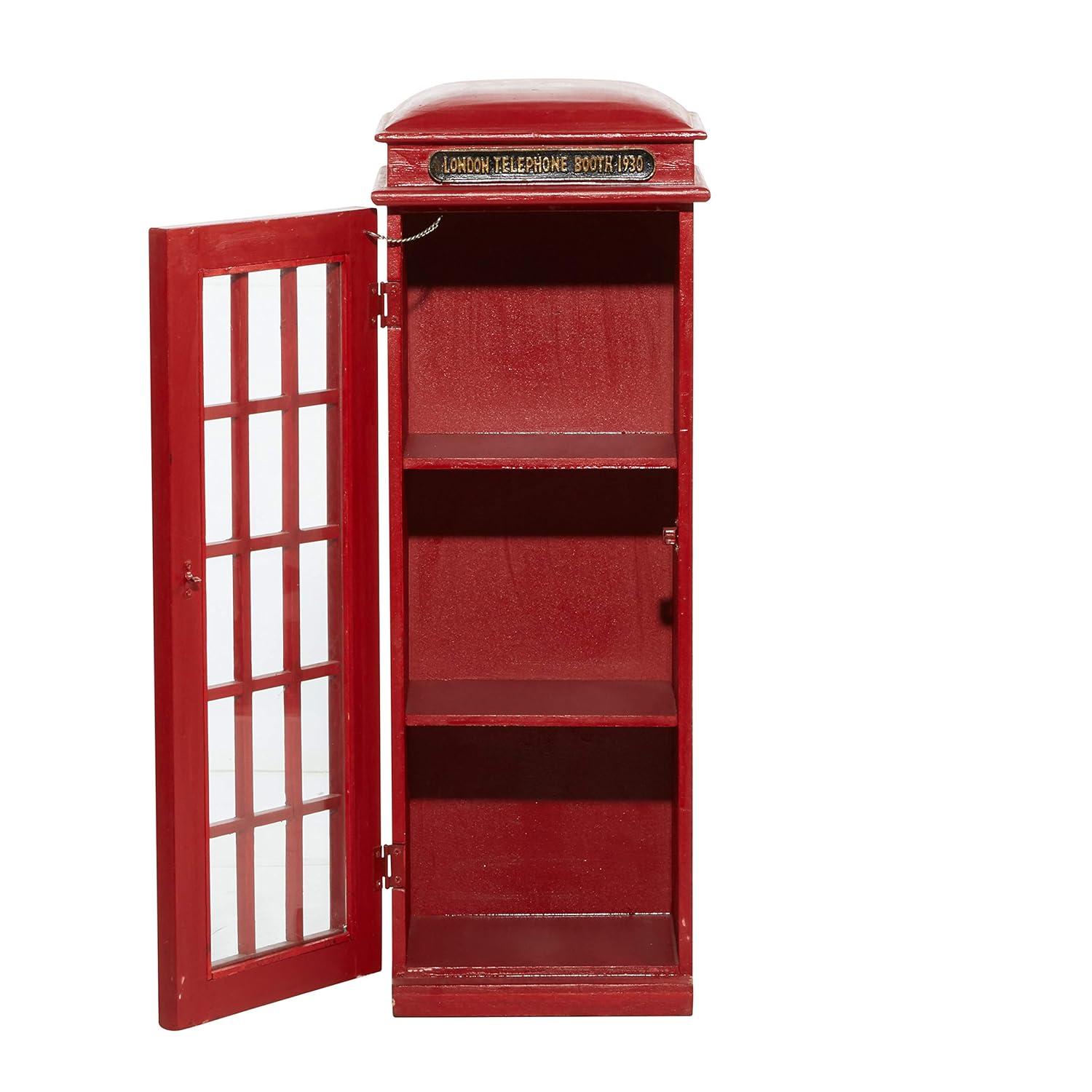 DecMode 11" x 30" Red Wooden London Telephone Booth 2 Shelf Storage Unit, 1-Piece