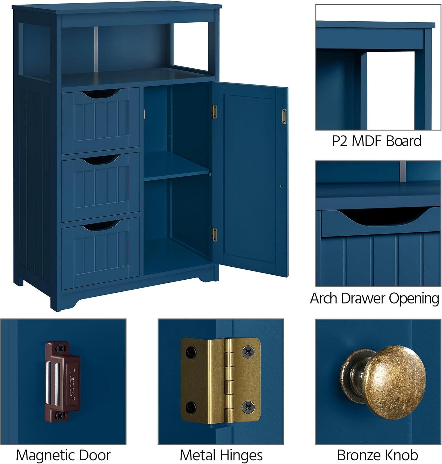 Navy Blue Wooden Bathroom Floor Cabinet with Adjustable Shelves