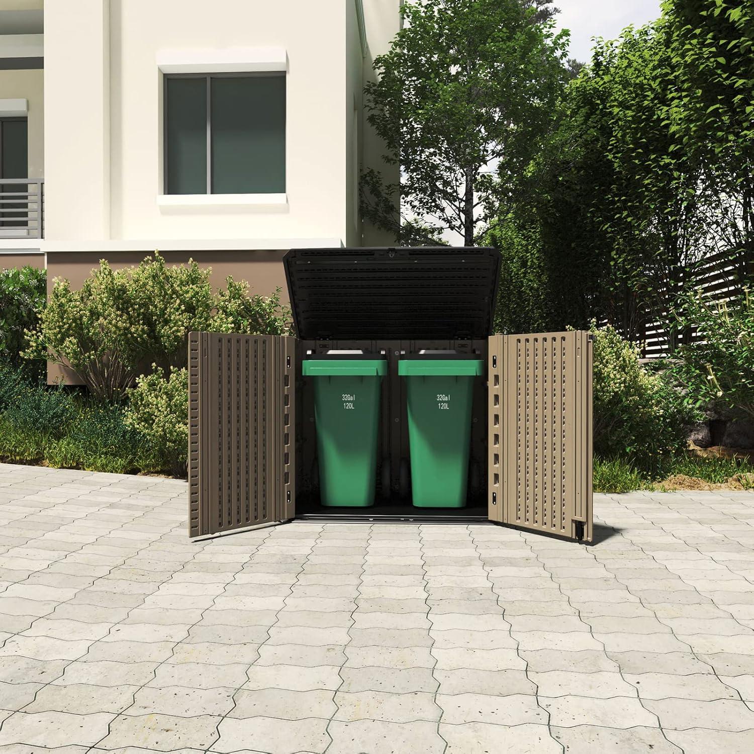 ADDOK 34 Cu.ft Outdoor Storage Shed, Horizontal Storage Unit Weather Resistance, Thick HDPE Resin Storage Cabinet for Backyards, Patio, Garden(White)