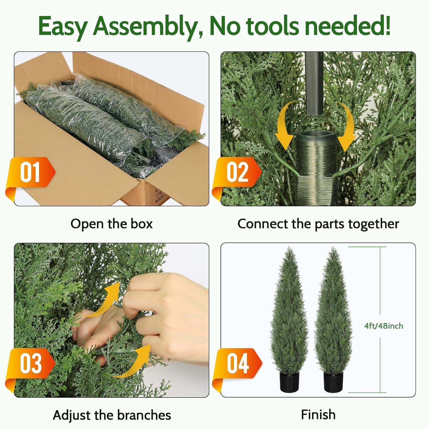 4FT 2-Pack Artificial Cedar Topiary Trees UV Resistant Potted Shrubs Fake Plants, Faux Pine Tree Plant for Home Office Garden Front Porch Patio Indoor Outdoor Party Wedding  Decor