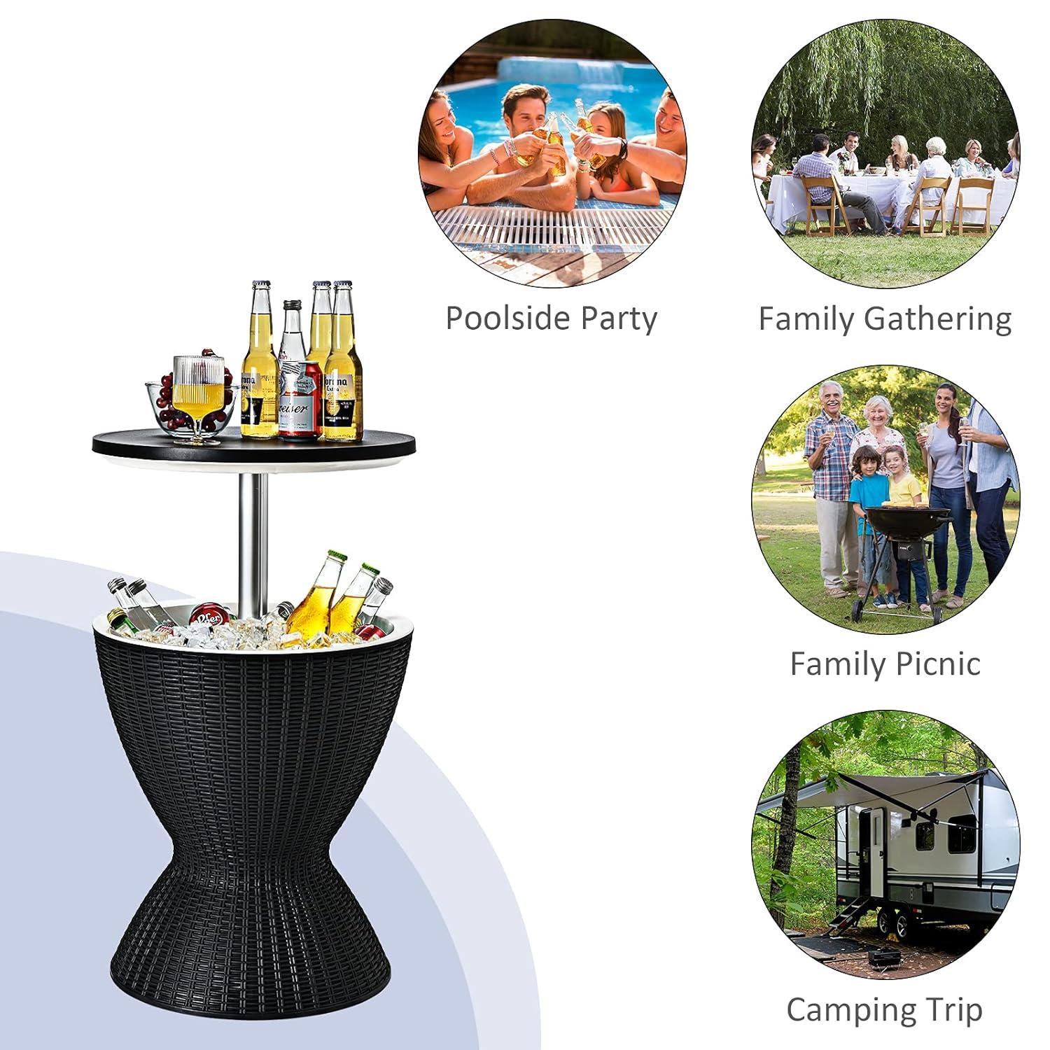 Costway 8 Gallon 3 in 1 Patio Rattan Cooler Bar Table Adjust Ice Bucket Black