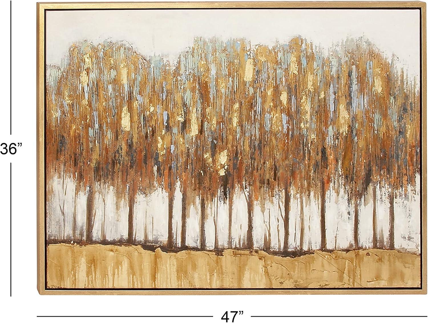 Canvas Tree Framed Wall Art with Gold Frame Brown - Olivia & May: 36x47" Nature Painting, Vertical Orientation, Plastic Frame