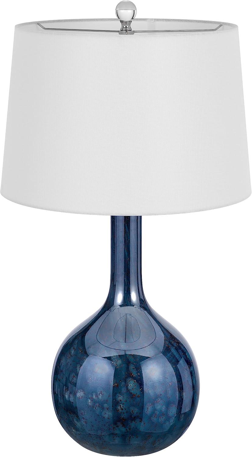 Kemi Deep Blue Glass Gourd Table Lamp Set with White Shades