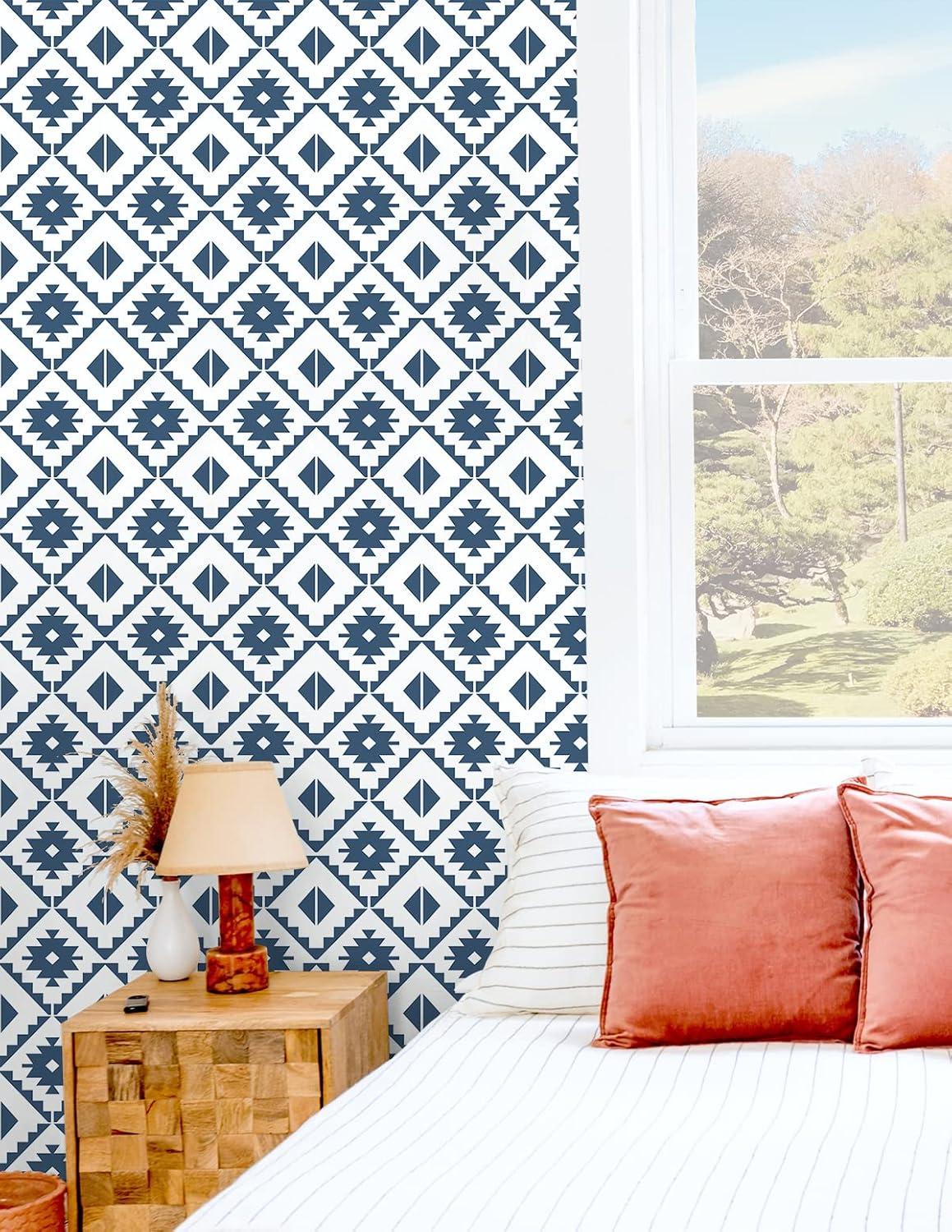 Navy Blue Southwest Tile Peel and Stick Wallpaper