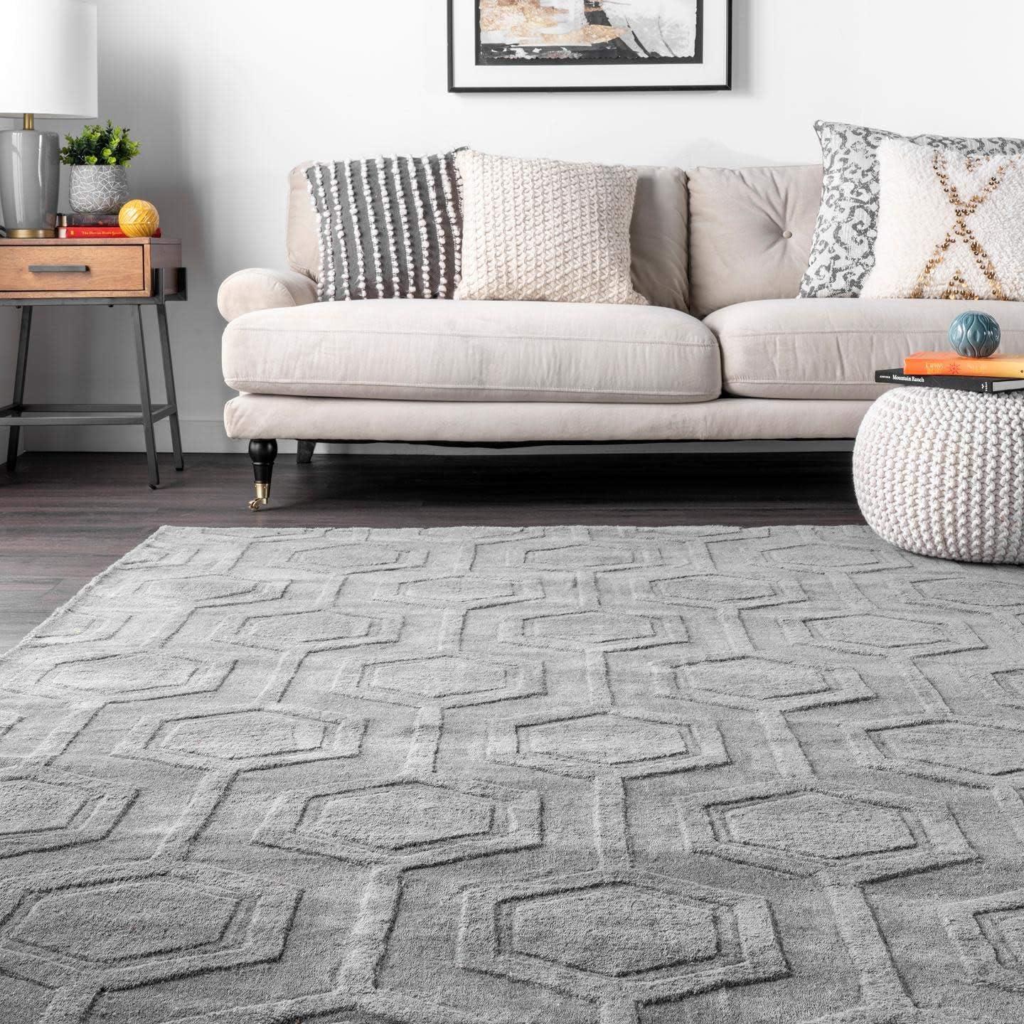 Nuloom Ambrose Geometric 5x8 Wool Indoor Area Rug for Living Room Bedroom Dining Room Kitchen, Grey