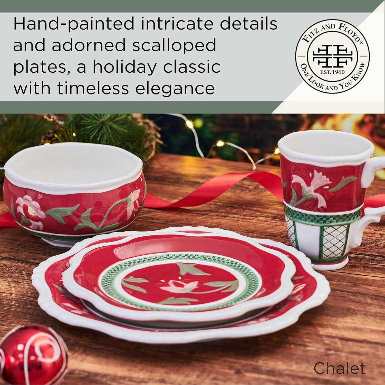 Red and Green Floral Ceramic 16-Piece Dinnerware Set