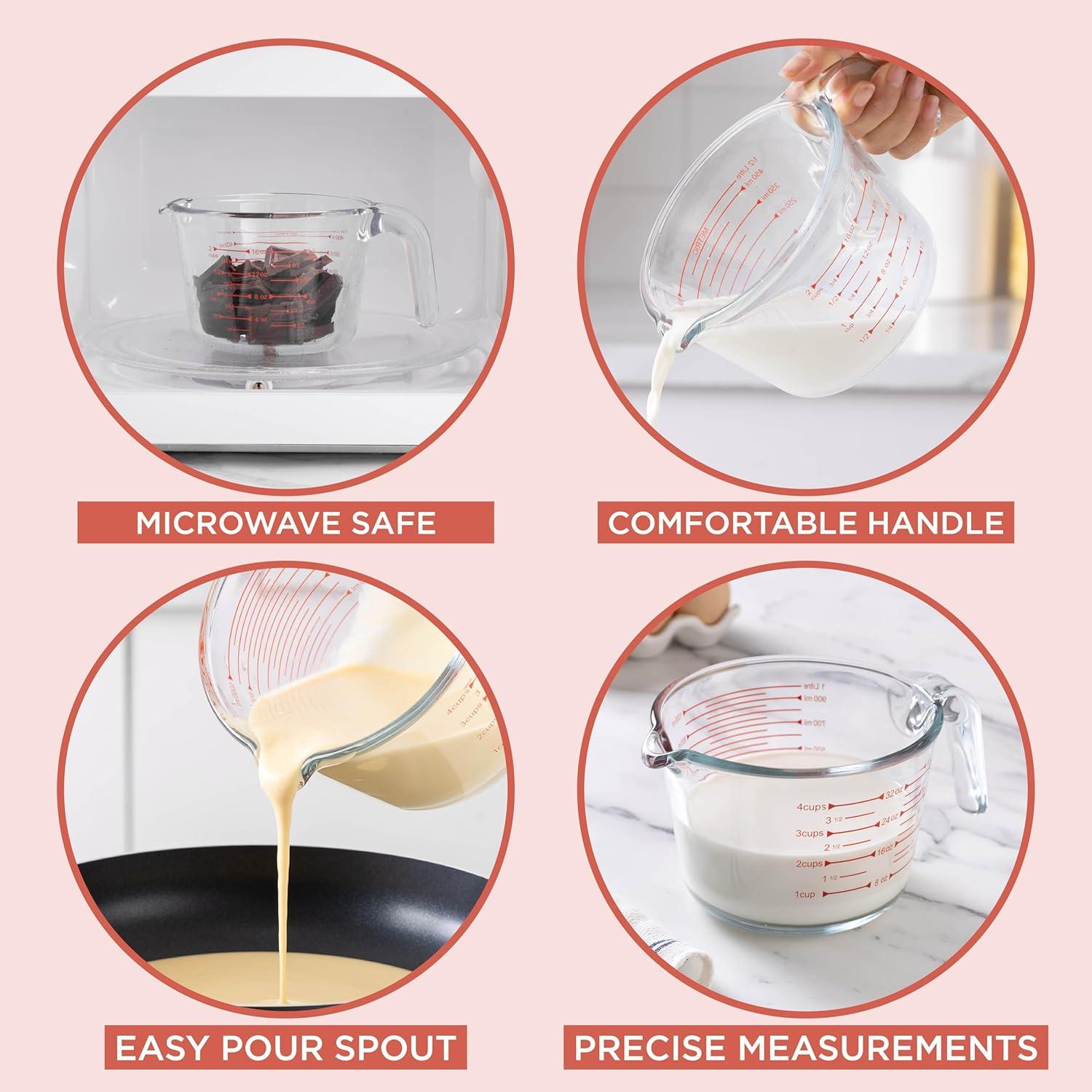 NutriChef 3pc Premium Glass Measuring Cup Set with Easy-Grip Handles - NCGL3MES