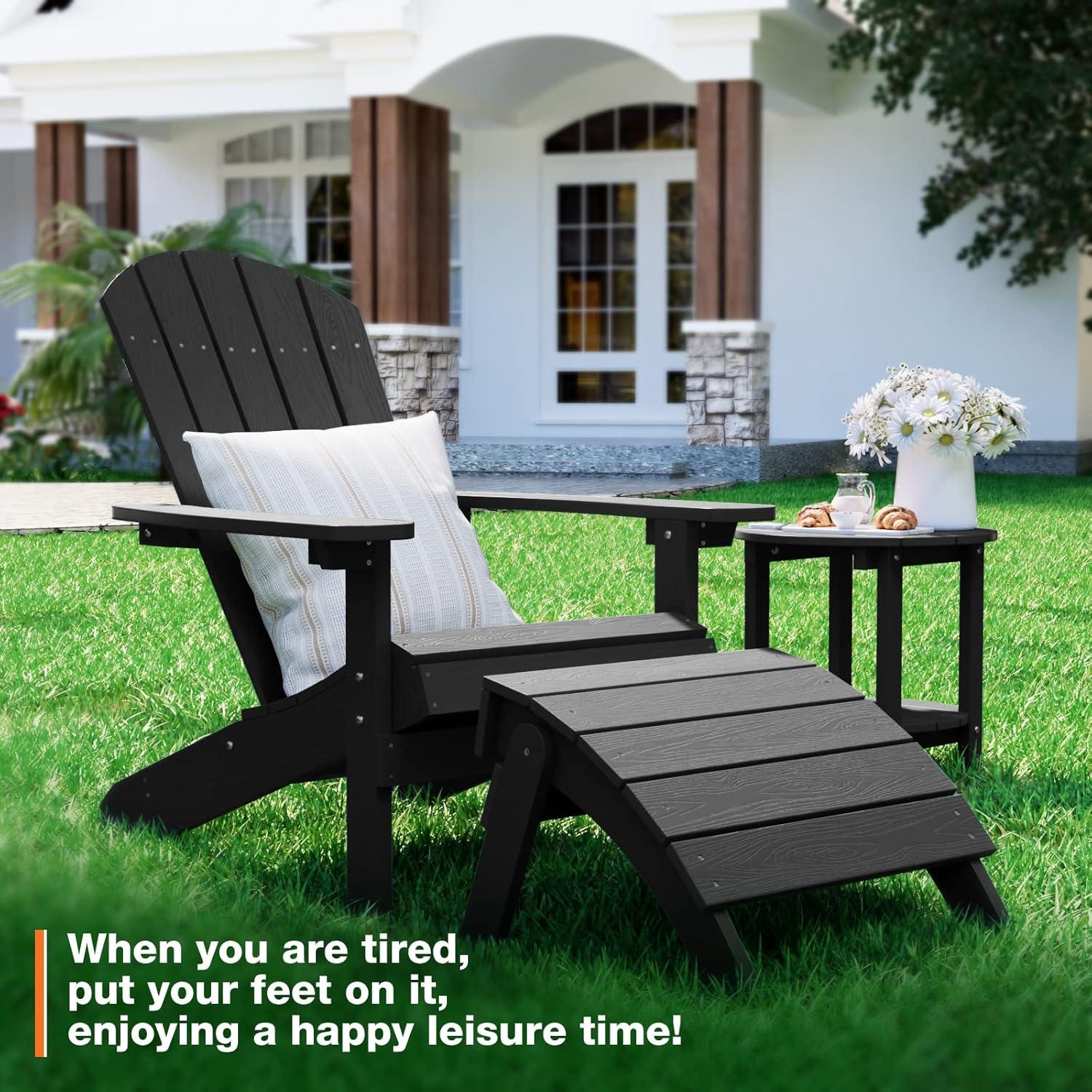 Black Plastic Folding Adirondack Outdoor Ottoman